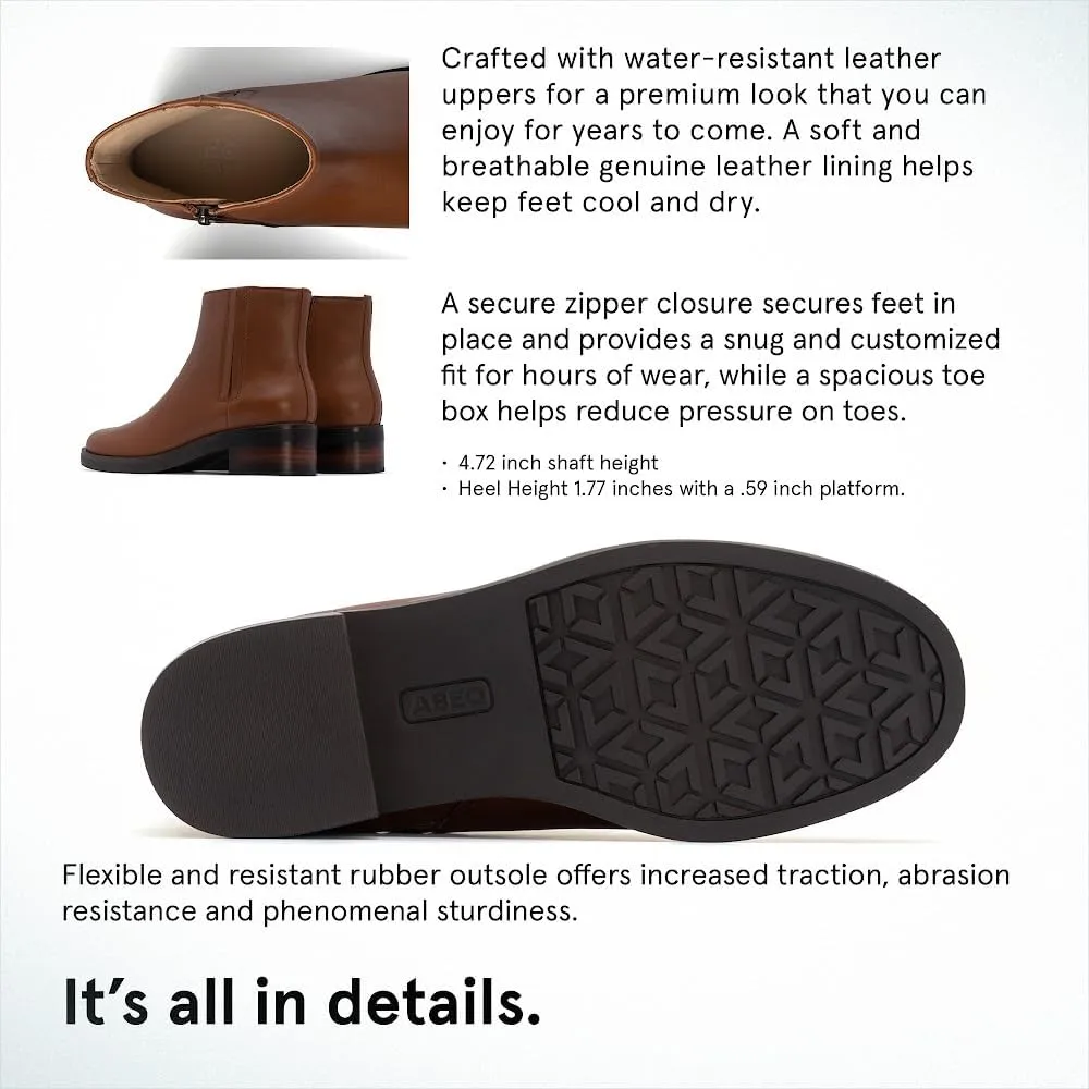 ABEO Traverse Ankle Booties for Women | Fall Boots for Women | Water Resistant Leather | Built-In Orthotic Insole
