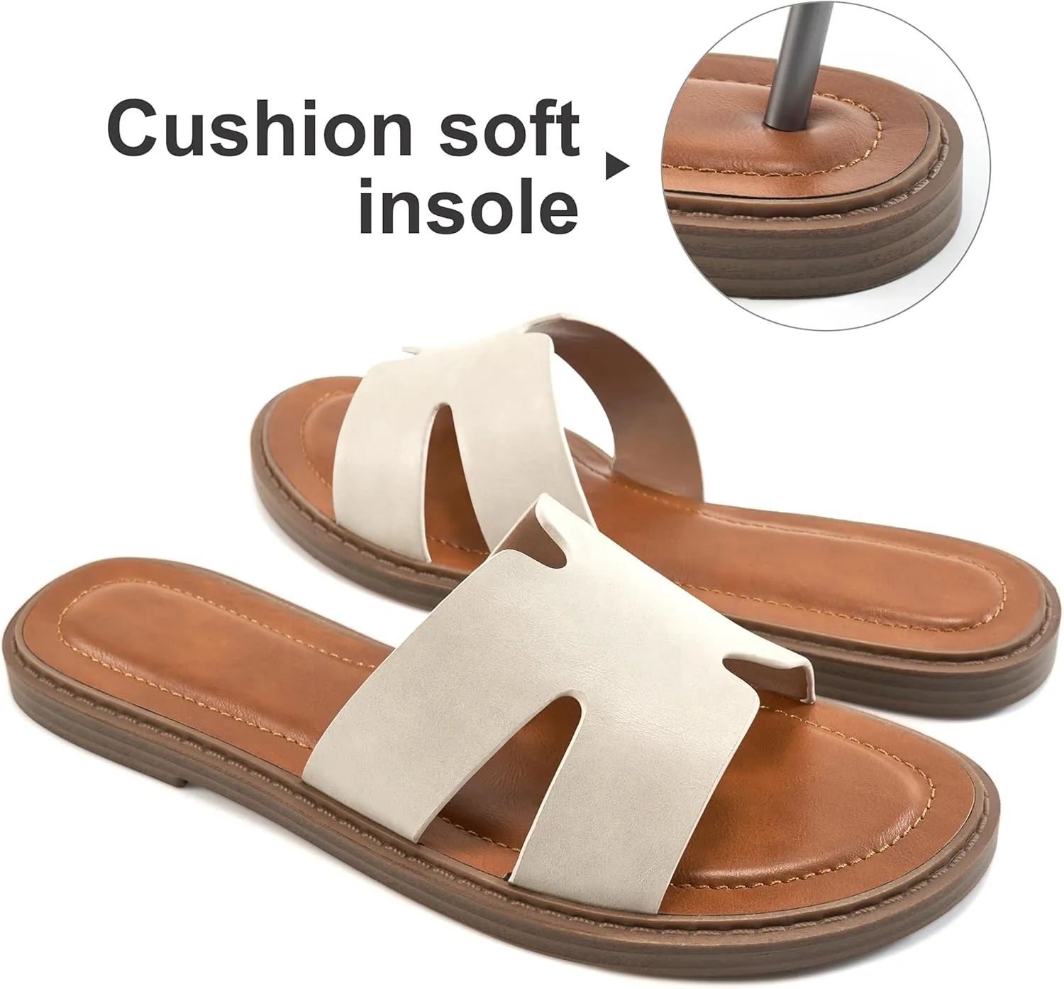 Ablanczoom Flat Sandals for Women Slides: Comfortable Slip On Womens Flats Shoes Dressy Summer Casual Beach Sandal 2025