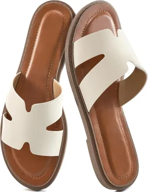 Ablanczoom Flat Sandals for Women Slides: Comfortable Slip On Womens Flats Shoes Dressy Summer Casual Beach Sandal 2025