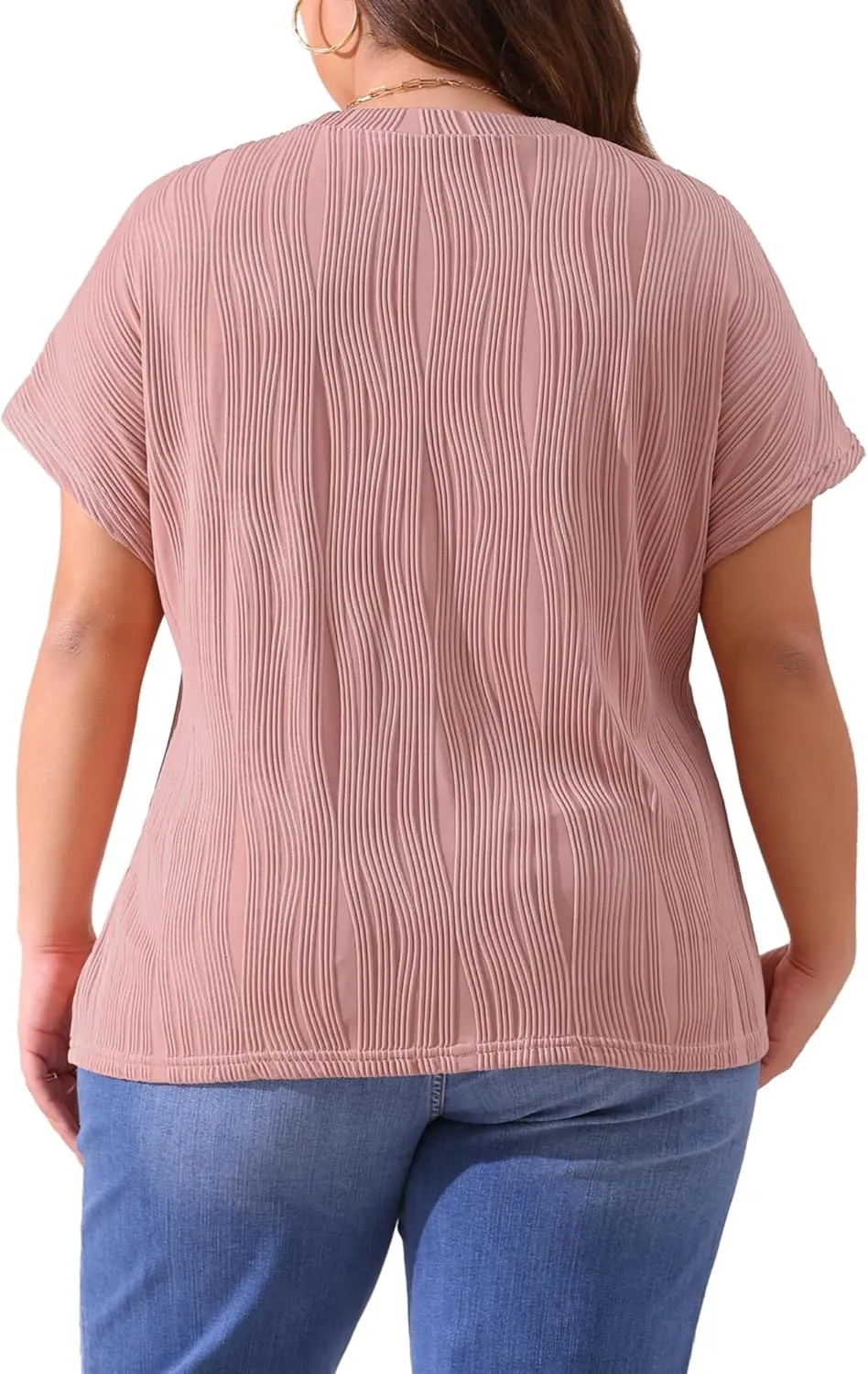 Agnes Orinda Plus Size Women's Short Sleeve Textured Tops Crewneck Solid Loose Casual Basic t Shirts Blouses Tee