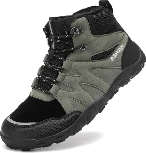 ASHION Mens Snow Boots Barefoot Winter Shoes Hiking Footwear Fur Lined Warm Ankle Boots Zero Drop Sole Comfortable Outdoor Walking Shoes Booties
