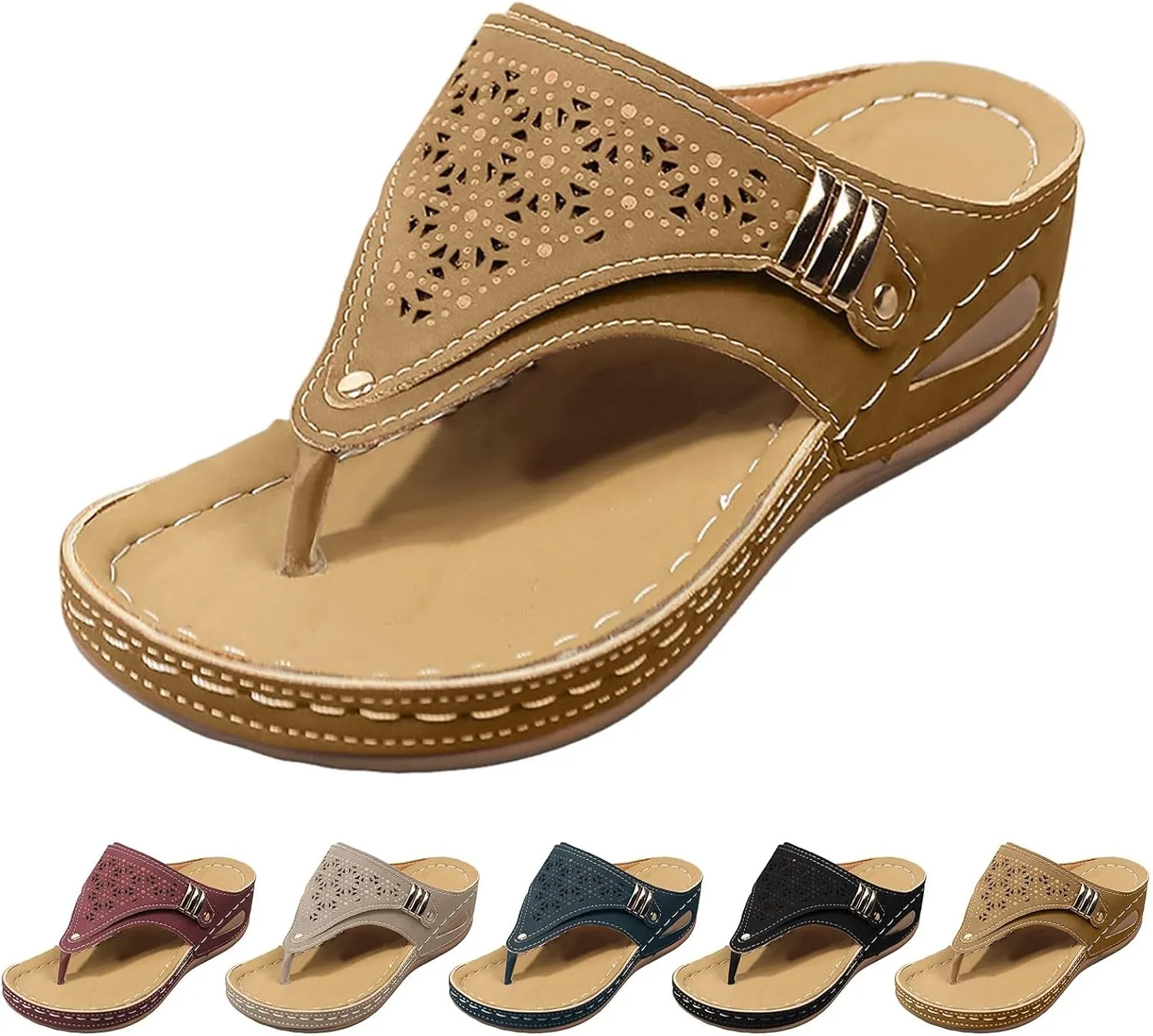 Avylays Orthopedic Sandals for Women Breathable Mesh Hollow Sports Sandals Wedge Heel Flip Flops Summer Casual Slides