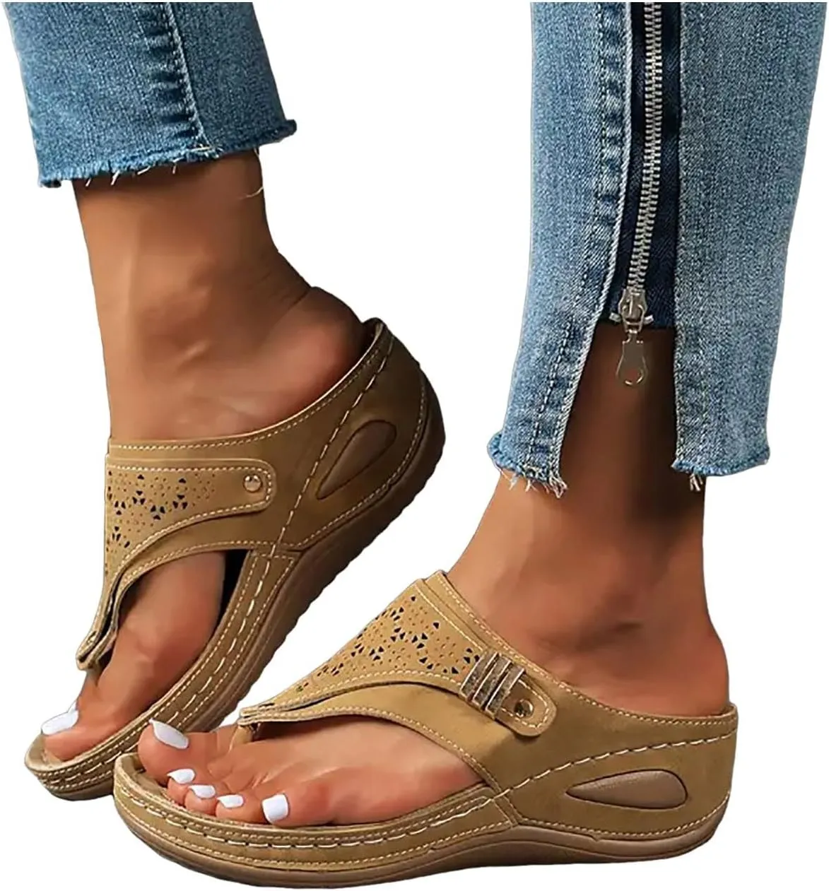 Avylays Orthopedic Sandals for Women Breathable Mesh Hollow Sports Sandals Wedge Heel Flip Flops Summer Casual Slides