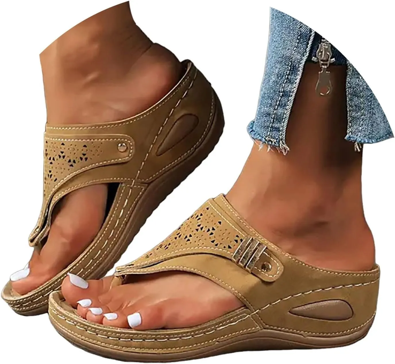 Avylays Orthopedic Sandals for Women Breathable Mesh Hollow Sports Sandals Wedge Heel Flip Flops Summer Casual Slides