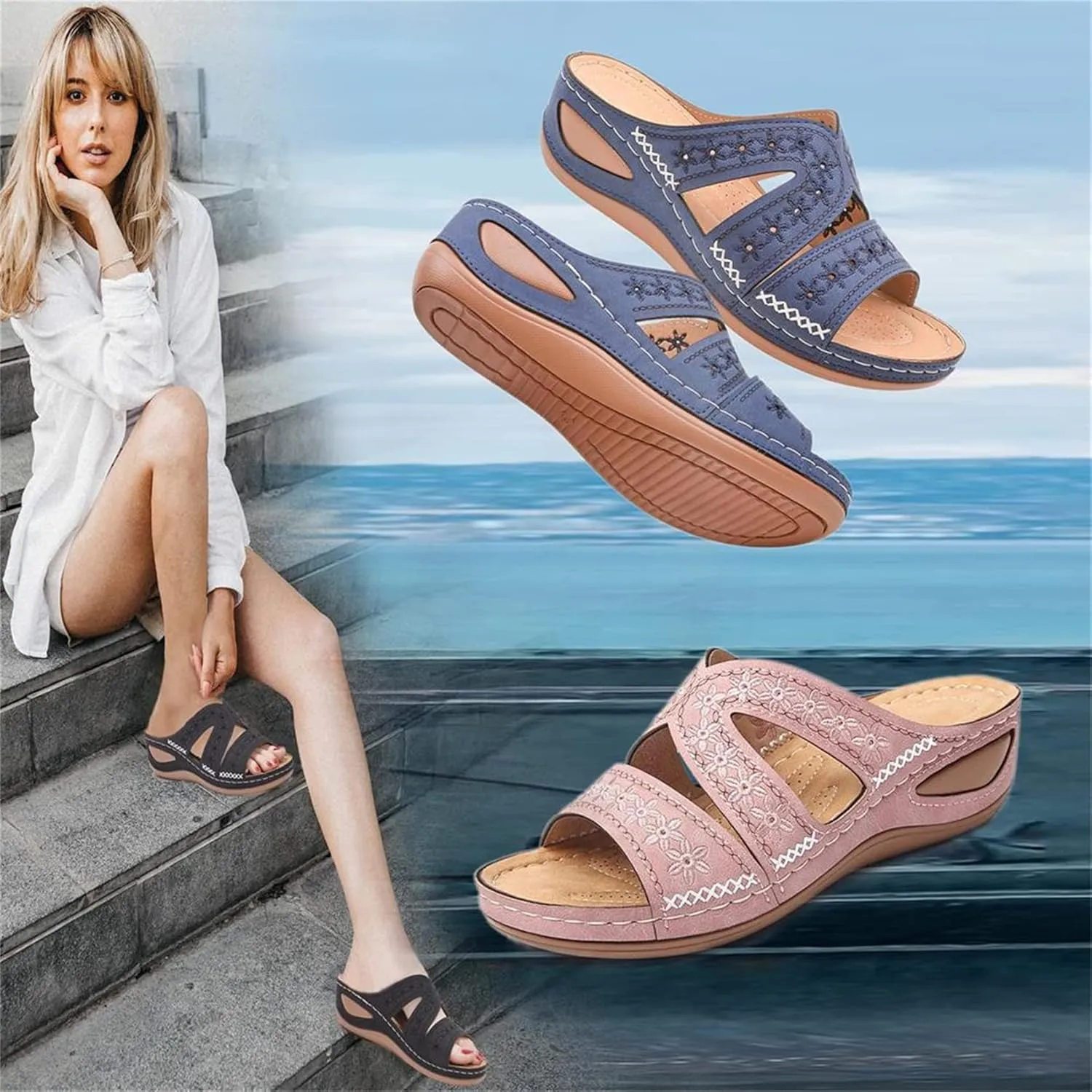 BBPM Womens Flat Sandals Lightweight Non Slip Flip Flops Summer Beach Sandals Dress Shoes Comfortable Outdoor Shoes Ladies Summer Sandals Open Toe Platform Shoes,Pink,EU39/US7.5