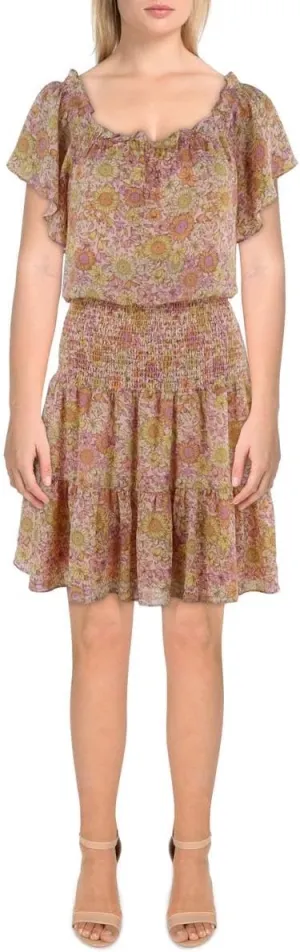 BCBGeneration Women's Fit and Flare Dress Off The Shoulder Short Sleeve Smocked Waist