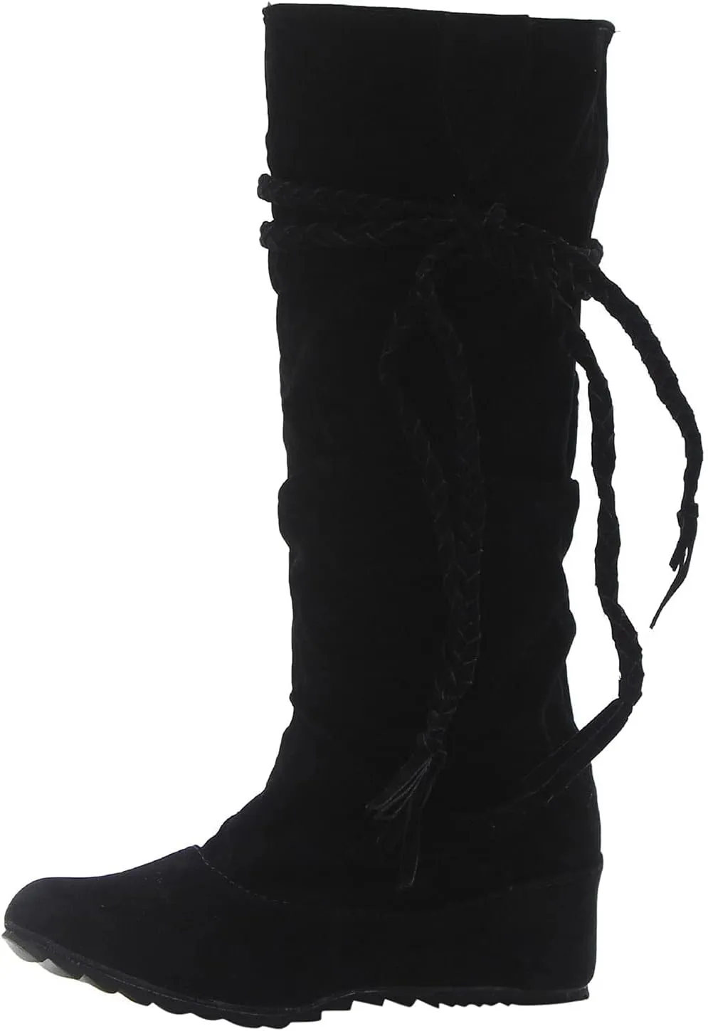 Bcshiye Women's Knee High Boot,Suede Warm Wedge Long Boots Slouchy Knee High Boots Casual Mid Calf Combat Riding Boots