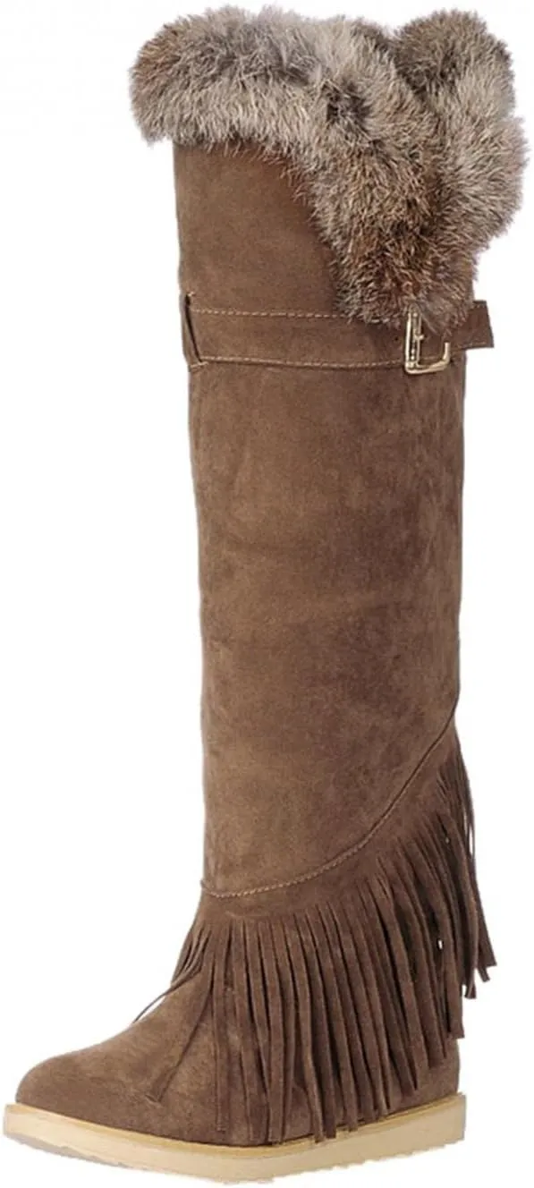 Bcshiye Women's Knee High Riding Boots,Low Heel Slouchy Warm Fur Combat Boots Mid Calf Booties Round Toe Snow Boots