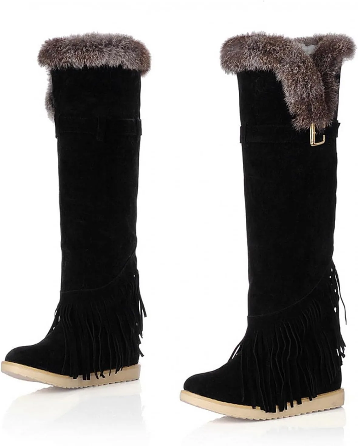 Bcshiye Women's Knee High Riding Boots,Low Heel Slouchy Warm Fur Combat Boots Mid Calf Booties Round Toe Snow Boots