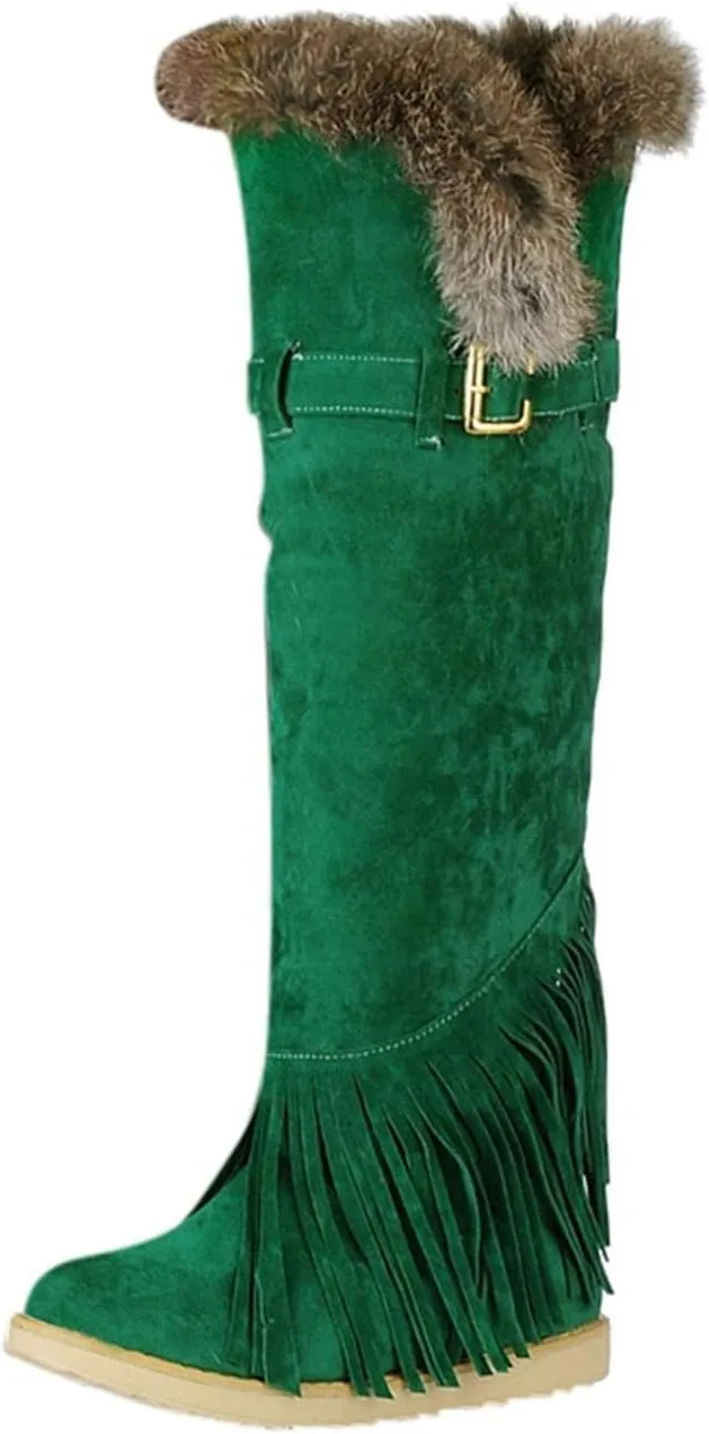 Bcshiye Women's Knee High Riding Boots,Low Heel Slouchy Warm Fur Combat Boots Mid Calf Booties Round Toe Snow Boots