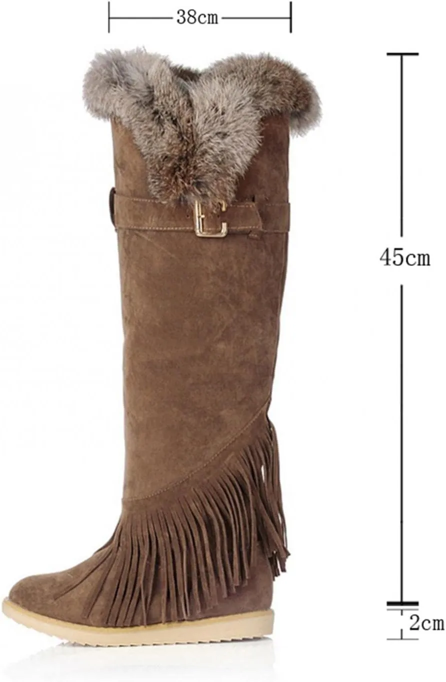 Bcshiye Women's Knee High Riding Boots,Low Heel Slouchy Warm Fur Combat Boots Mid Calf Booties Round Toe Snow Boots