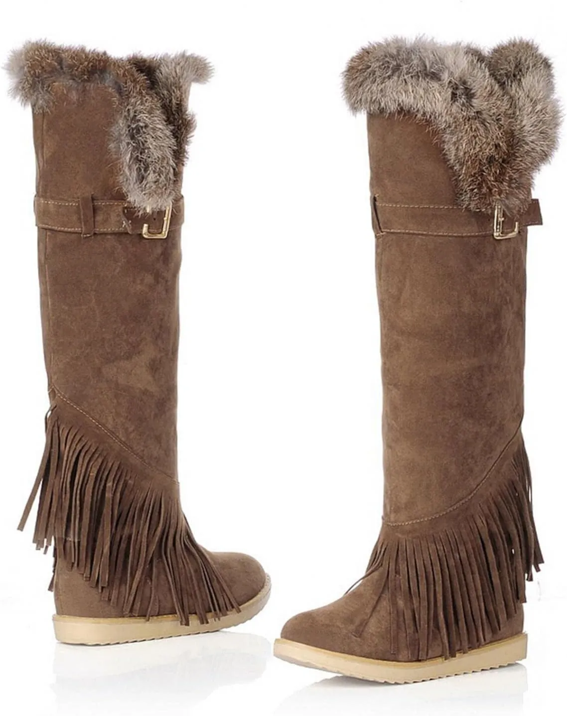 Bcshiye Women's Knee High Riding Boots,Low Heel Slouchy Warm Fur Combat Boots Mid Calf Booties Round Toe Snow Boots