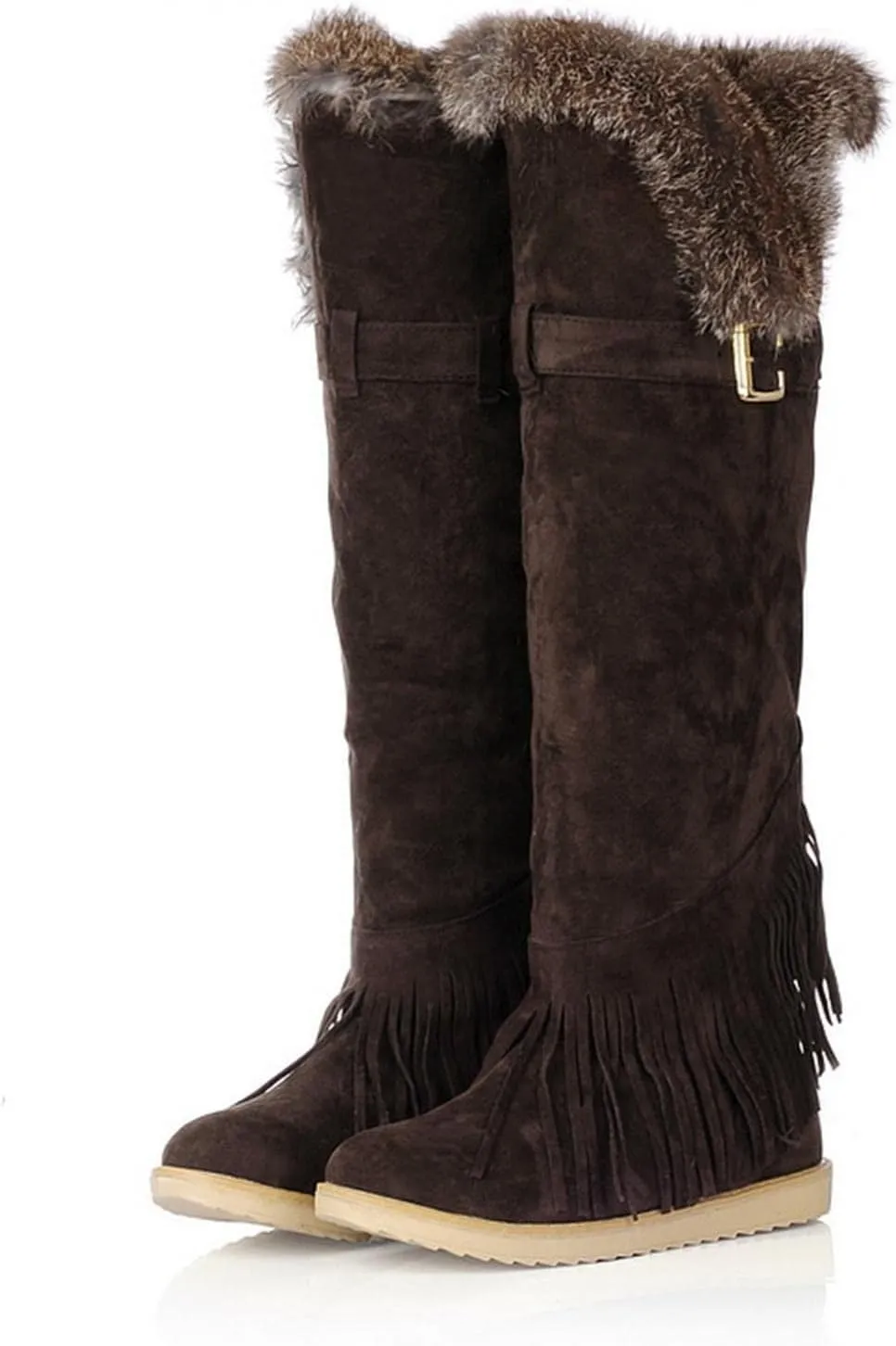 Bcshiye Women's Knee High Riding Boots,Low Heel Slouchy Warm Fur Combat Boots Mid Calf Booties Round Toe Snow Boots
