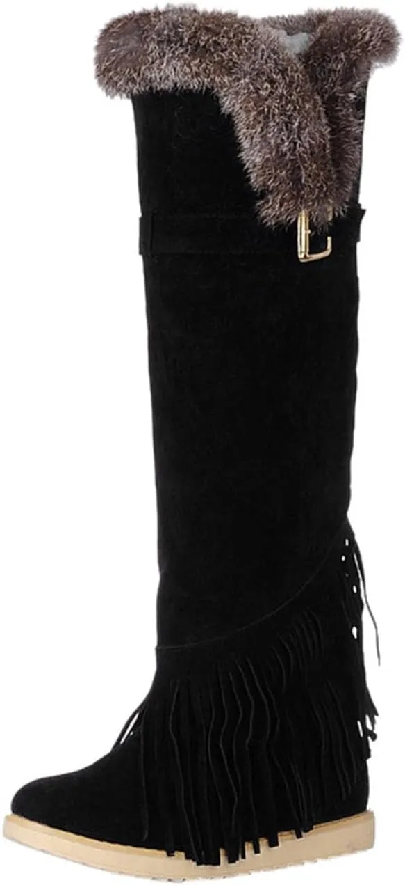 Bcshiye Women's Knee High Riding Boots,Low Heel Slouchy Warm Fur Combat Boots Mid Calf Booties Round Toe Snow Boots