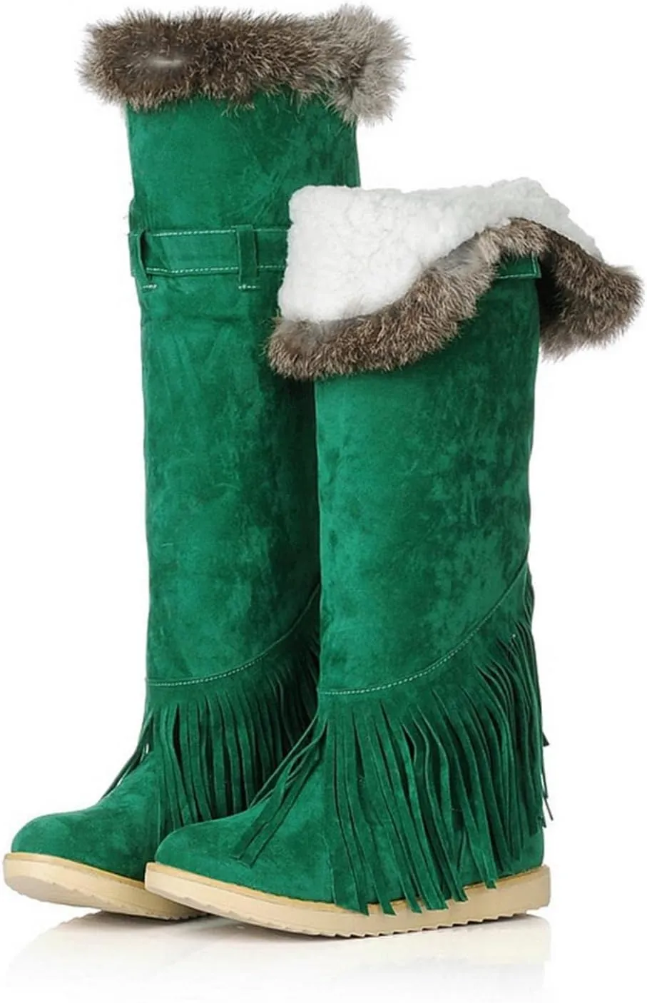 Bcshiye Women's Knee High Riding Boots,Low Heel Slouchy Warm Fur Combat Boots Mid Calf Booties Round Toe Snow Boots