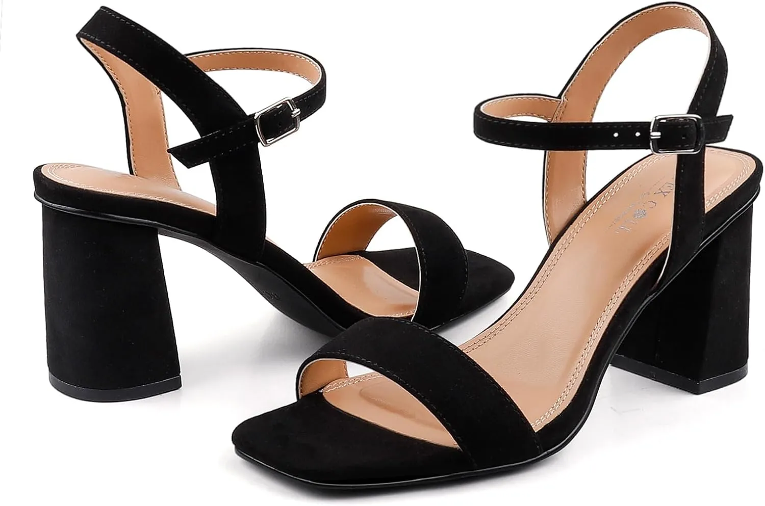 BCTEX COLL Women's Black Brown Nude Heels Open Toe Ankle Strap Heels for Women Comfortable High Chunky Block Casual Dressy Heel Sandals