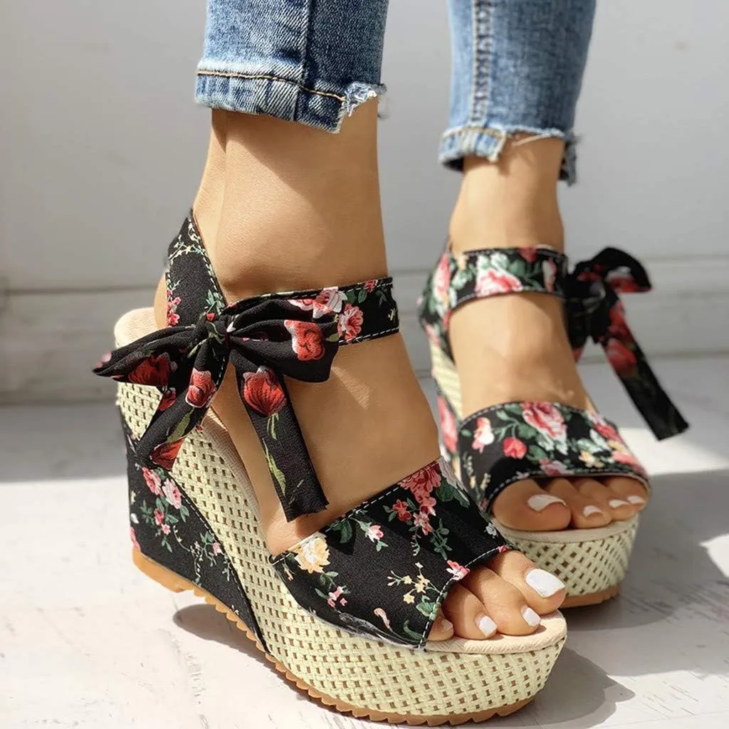 Black Sandals Women Dressy,Womens High Retro Sandals Open Toe Lace Up Platform Heels Shoes Wedges Sandals