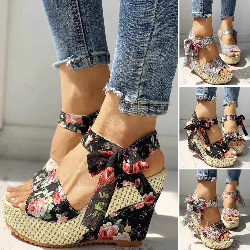 Black Sandals Women Dressy,Womens High Retro Sandals Open Toe Lace Up Platform Heels Shoes Wedges Sandals
