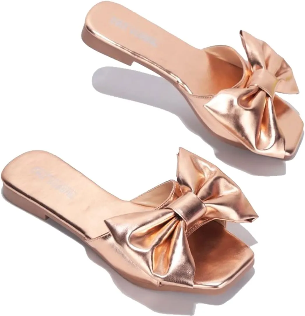 Cape Robbin Juju Sandals Slides for Women, Womens Mules Slip On Shoes with Bow - Sandals Slides for Women, Womens Mules Slip On Shoes with Bow