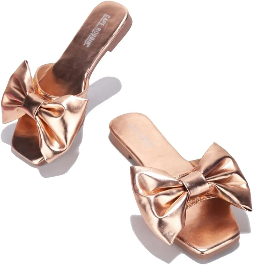 Cape Robbin Juju Sandals Slides for Women, Womens Mules Slip On Shoes with Bow - Sandals Slides for Women, Womens Mules Slip On Shoes with Bow
