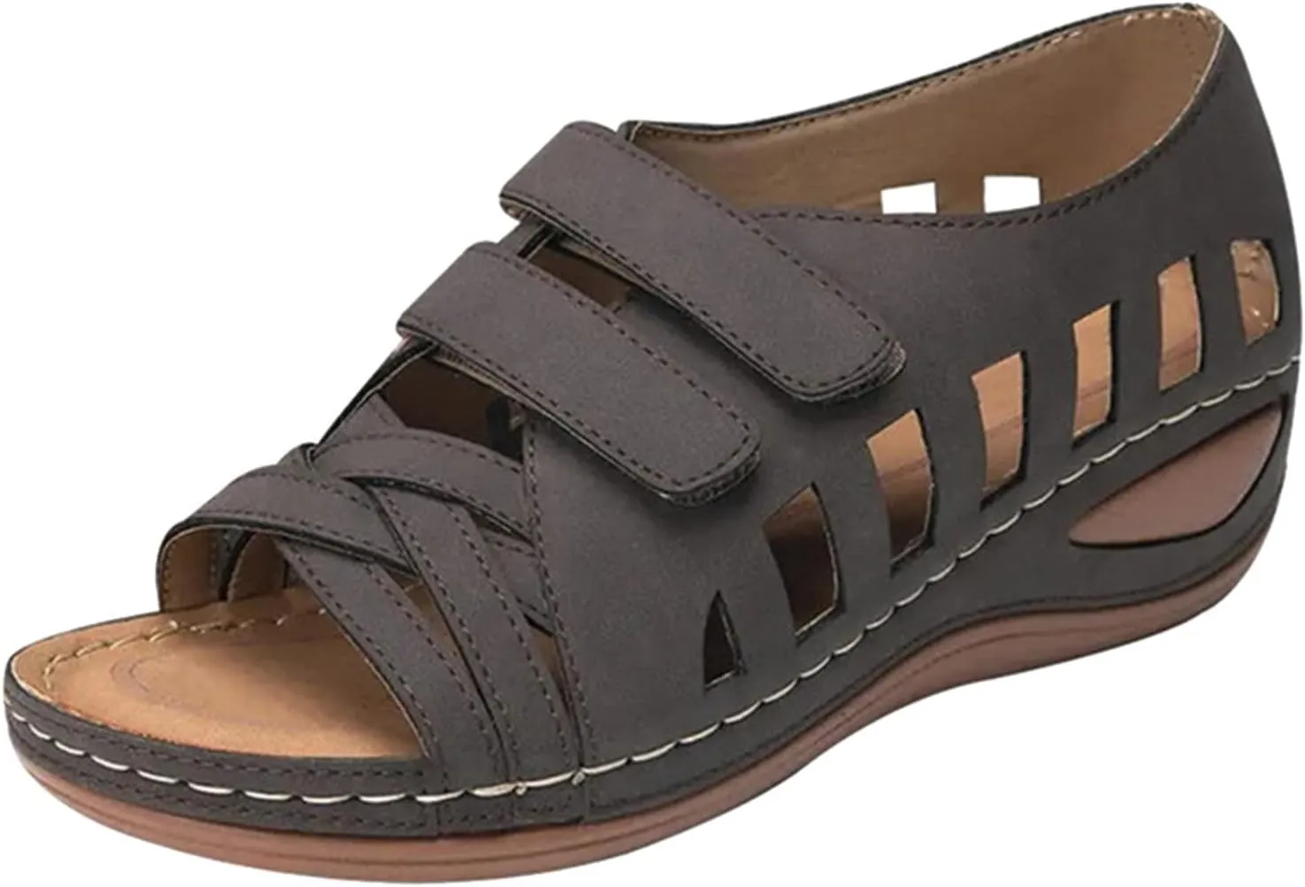 Closed Toe Wedge Sandals with Arch Support Summer Dressy Orthopedic Sandals Comfortable Hollow Out Cross Strap Dress Shoes