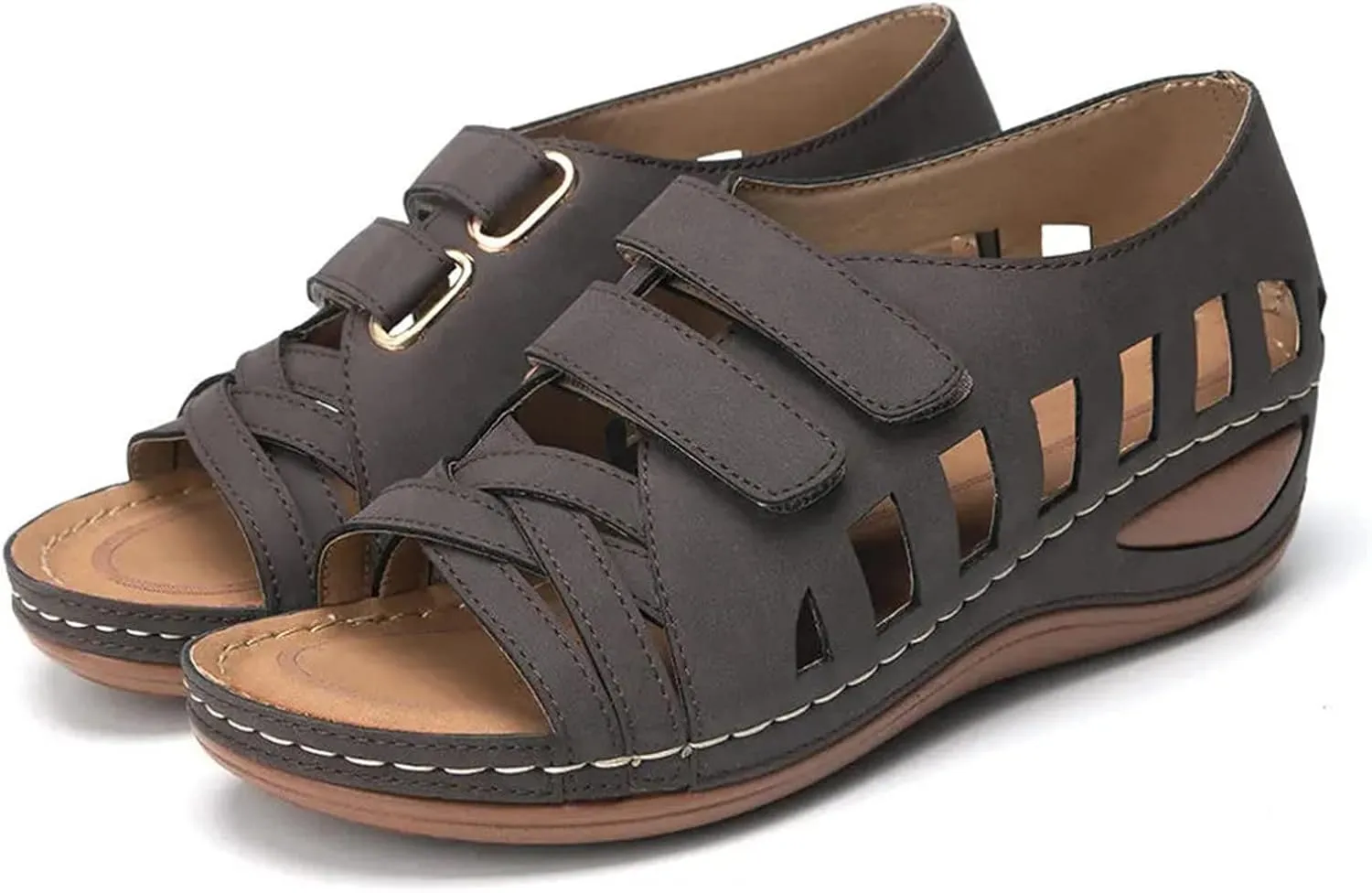 Closed Toe Wedge Sandals with Arch Support Summer Dressy Orthopedic Sandals Comfortable Hollow Out Cross Strap Dress Shoes