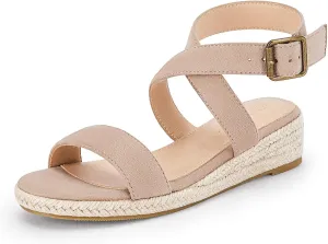 Coutgo Girls Wedge Sandals Cross Strap Espadrille Platform Open Toe Summer Shoes Toddler Little Big Kid