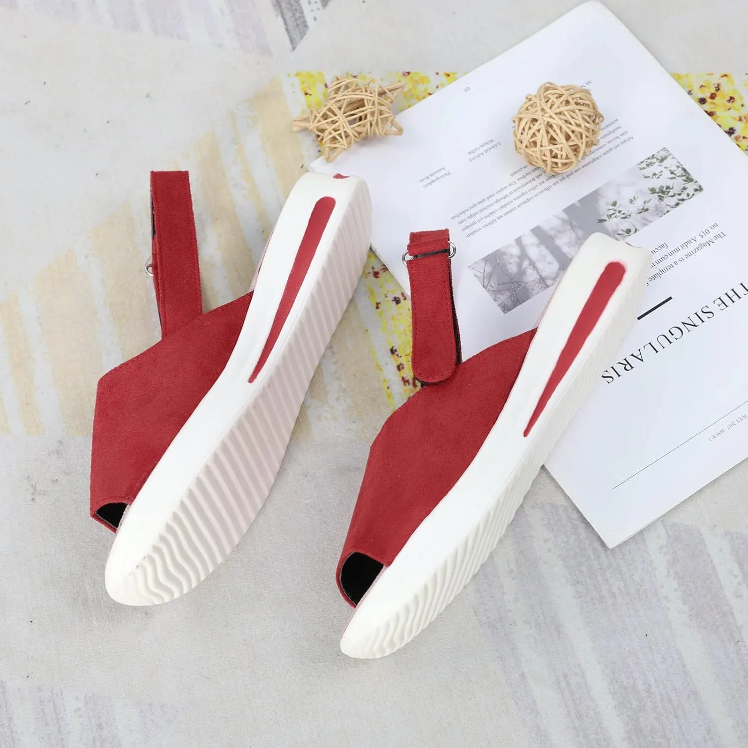 Crzidha Open Toe Walking Shoes for Women Platforms Wedge Casual Slip On Sneakers Ladies Fashion Hook Loop Low Heels Summer Comfortable Breathable Sandals Slingback Non-Slip Outdoor Shoes Loafers
