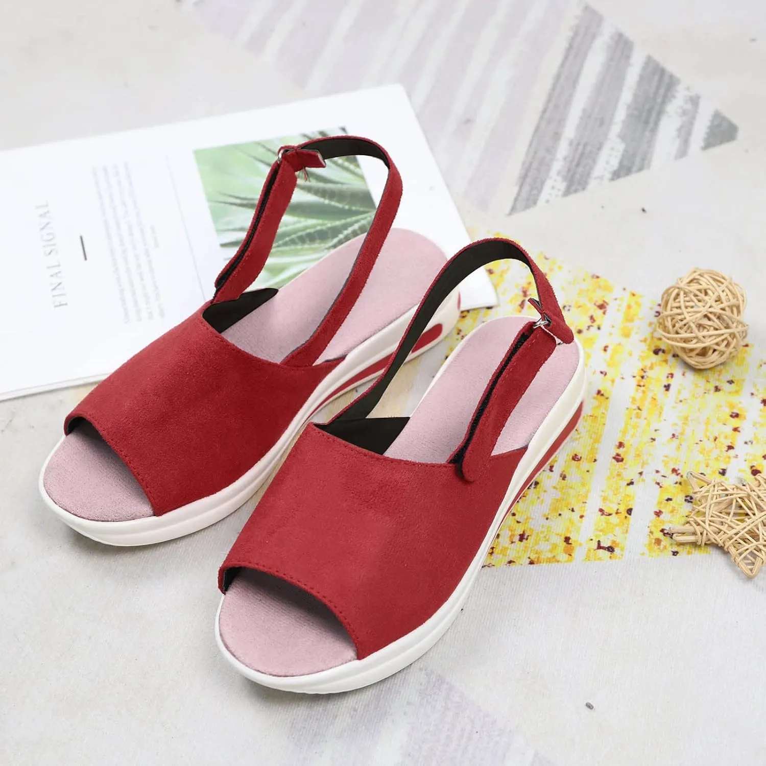 Crzidha Open Toe Walking Shoes for Women Platforms Wedge Casual Slip On Sneakers Ladies Fashion Hook Loop Low Heels Summer Comfortable Breathable Sandals Slingback Non-Slip Outdoor Shoes Loafers