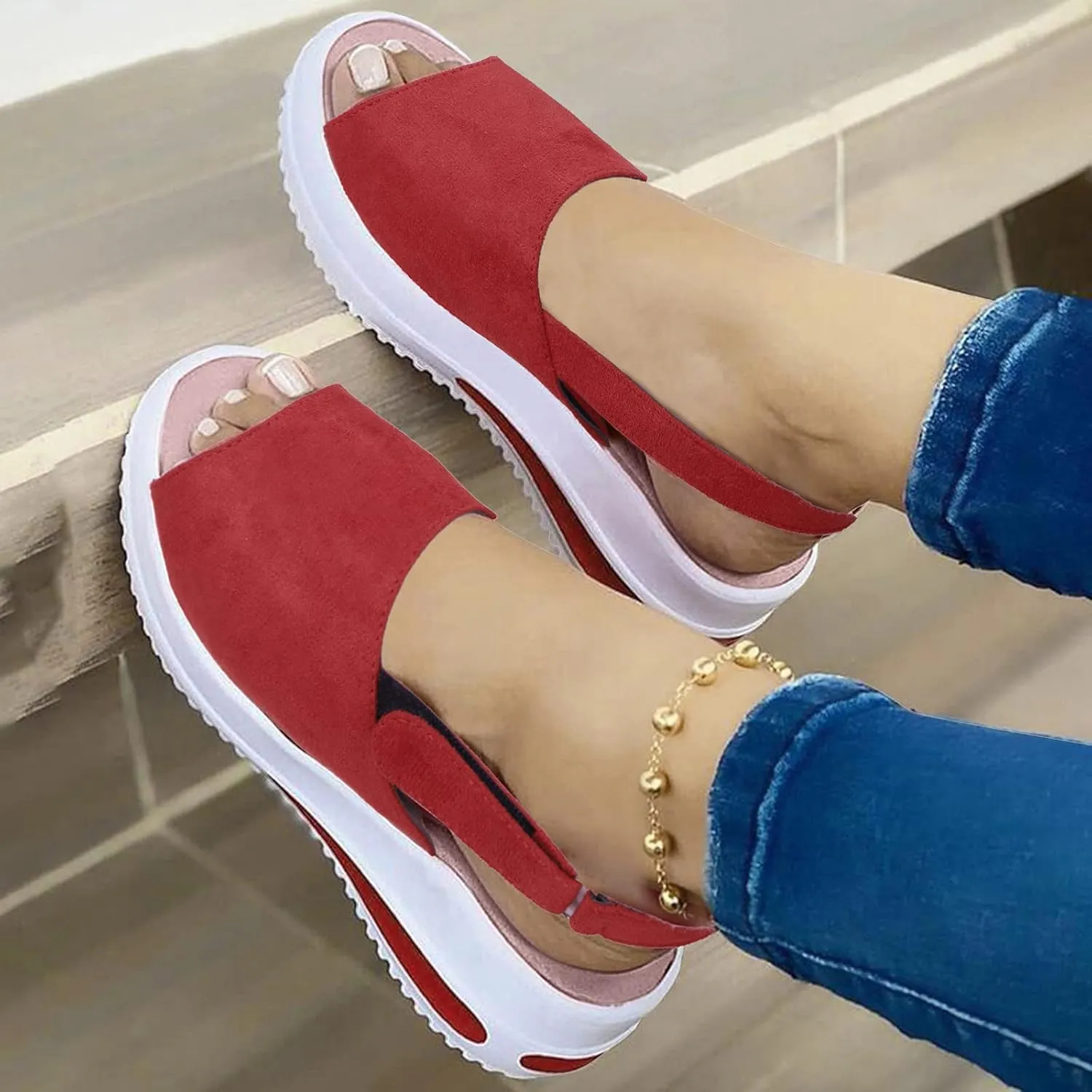 Crzidha Open Toe Walking Shoes for Women Platforms Wedge Casual Slip On Sneakers Ladies Fashion Hook Loop Low Heels Summer Comfortable Breathable Sandals Slingback Non-Slip Outdoor Shoes Loafers