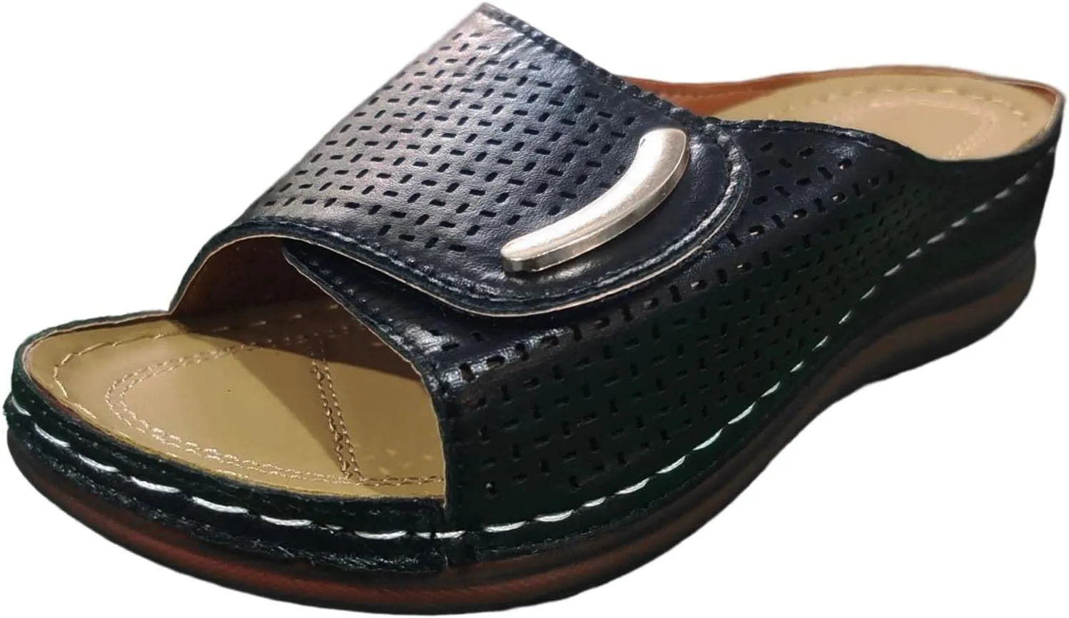 CsgrFagr Ladies Summer Fashion Solid Colour Hollow Out Open Toe Breathable Slope Heel Outside Wear Beach Large Size Hot Women (Black, 8)