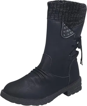 Ctreela Sock Top Boot for Women Fashion Short Combat Boots Slip On Booties with Side Zipper Low Heel Winter Ankle Booties