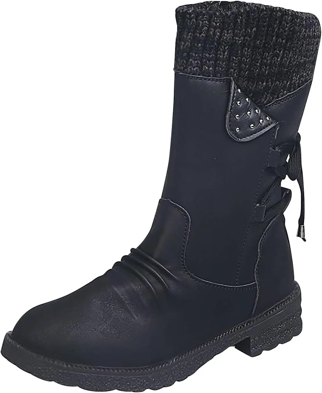 Ctreela Sock Top Boot for Women Fashion Short Combat Boots Slip On Booties with Side Zipper Low Heel Winter Ankle Booties