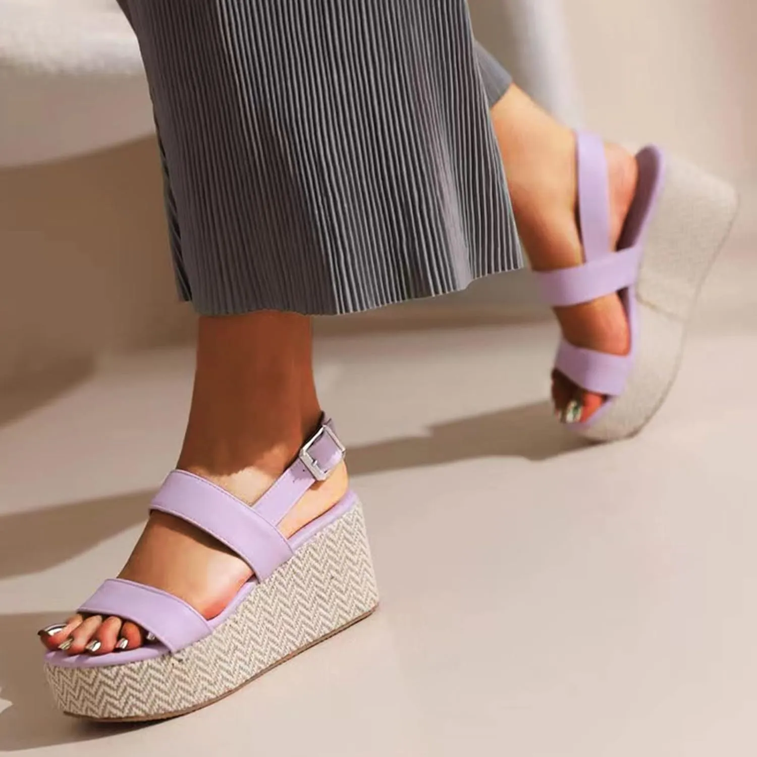 Dheva-C Sandal Slides Women Women Sandals Wedge Low Heel Roman Wedge Ladies Fashion Elastic Strap Carved Breathable Shoes Thick Soled Wedges Casual Sandals Sandals for Women Wedge Heels