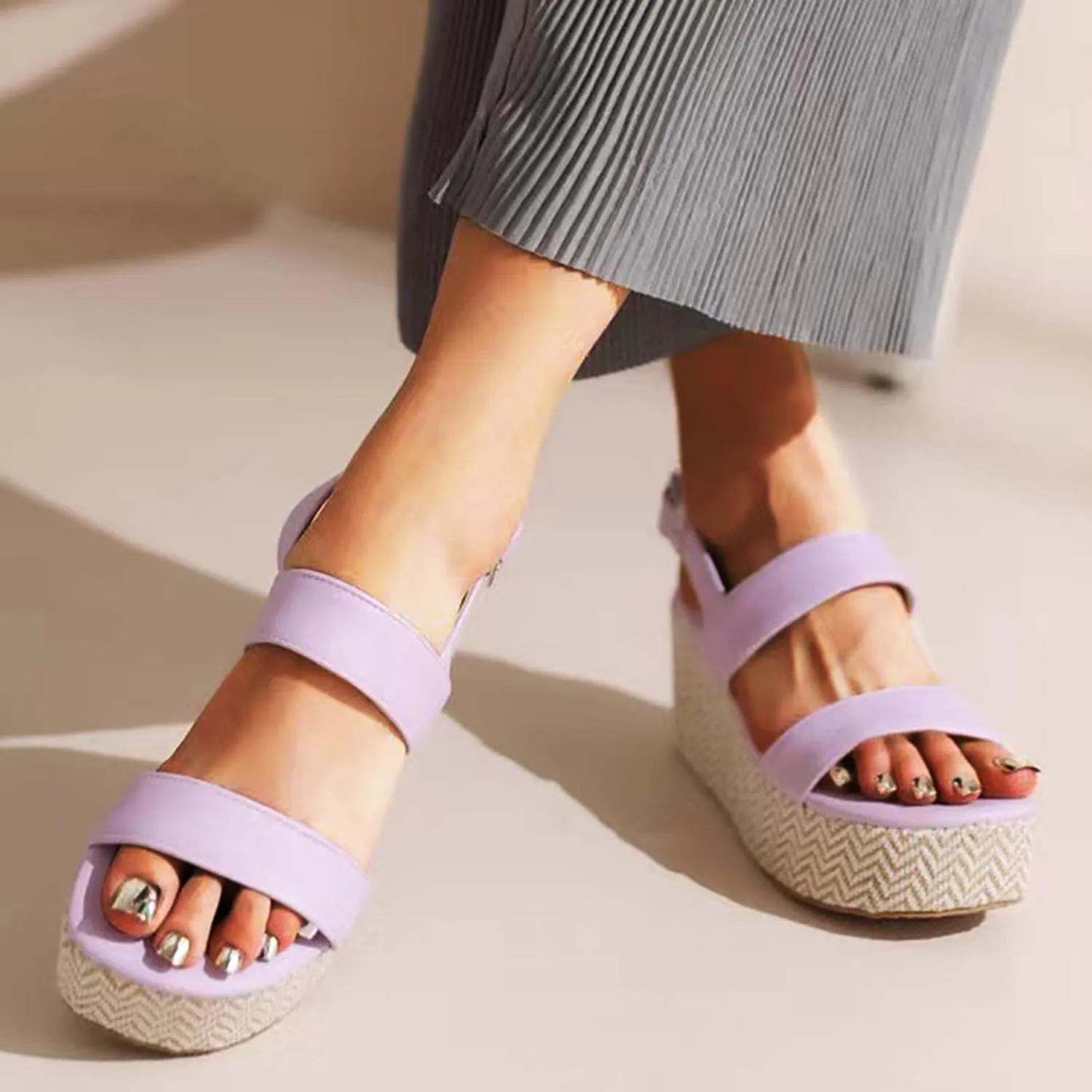 Dheva-C Sandal Slides Women Women Sandals Wedge Low Heel Roman Wedge Ladies Fashion Elastic Strap Carved Breathable Shoes Thick Soled Wedges Casual Sandals Sandals for Women Wedge Heels