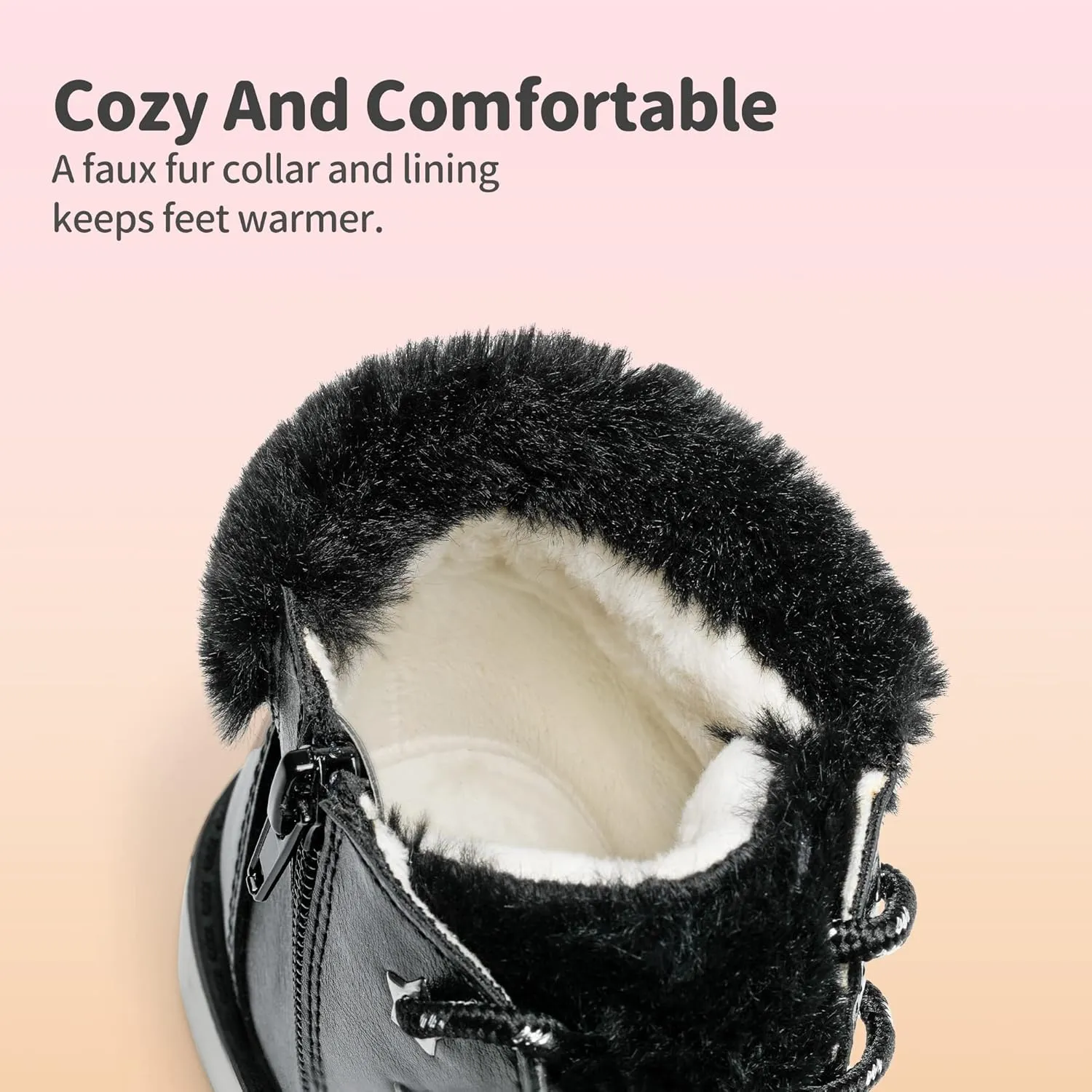 DREAM PAIRS Girls Kids Side Zipper Lace up Faux Fur Ankle Boots