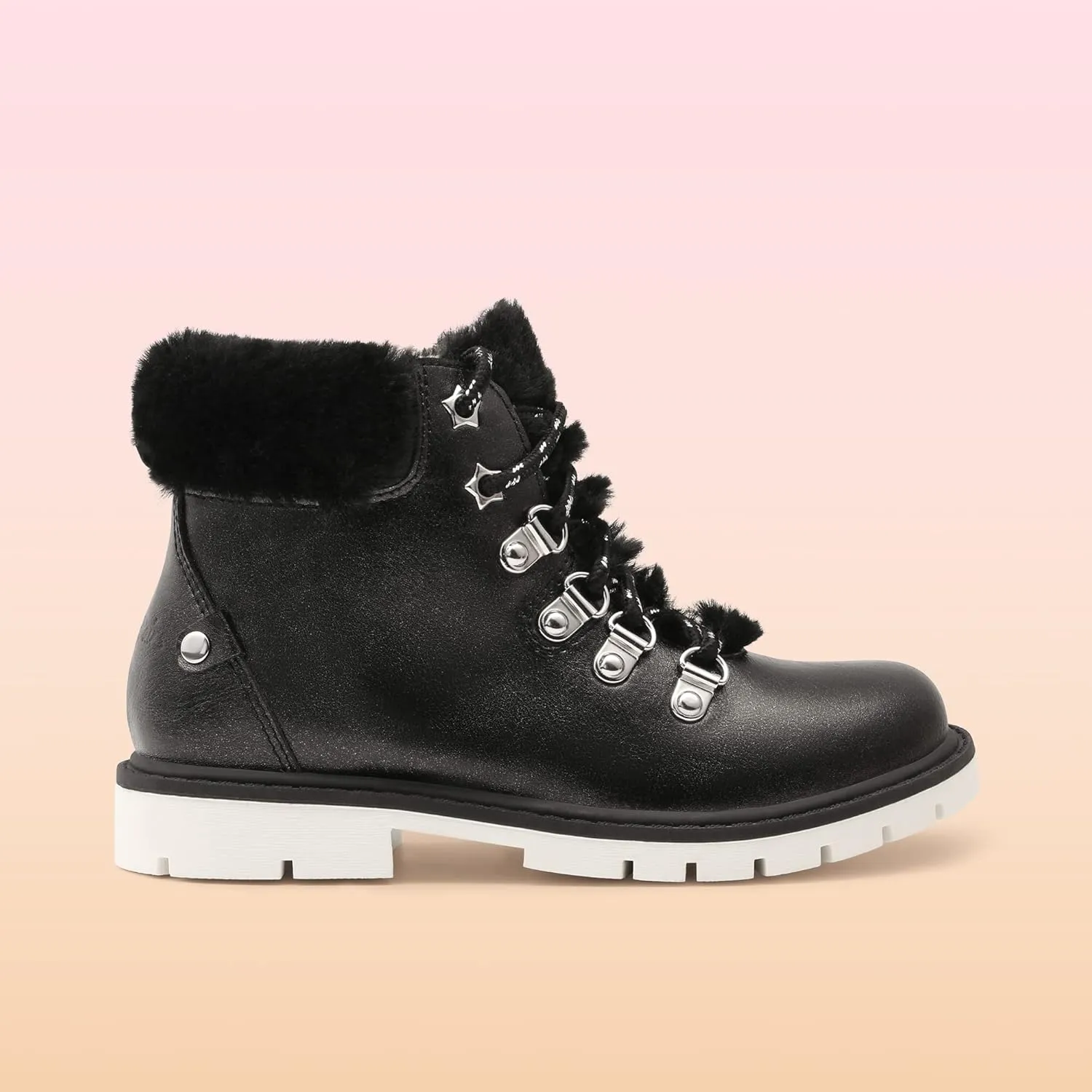 DREAM PAIRS Girls Kids Side Zipper Lace up Faux Fur Ankle Boots