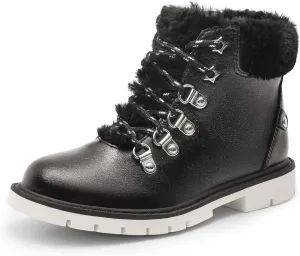 DREAM PAIRS Girls Kids Side Zipper Lace up Faux Fur Ankle Boots