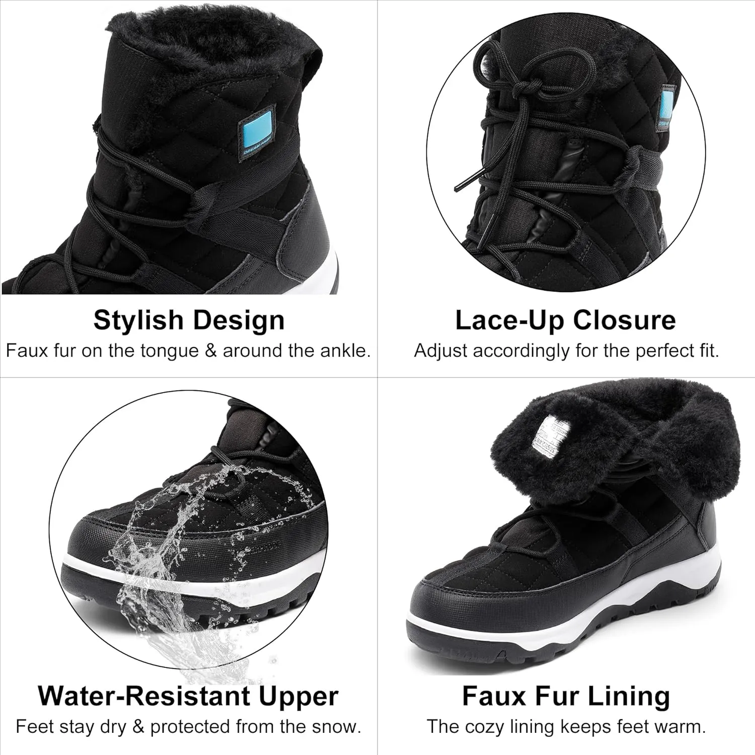 DREAM PAIRS Women's Winter Snow Boots Waterproof Rubber Ankle Booties with Warm Comfortable Faux Fur Lining,Lace Up Non-Slip Outdoor Boots for Women