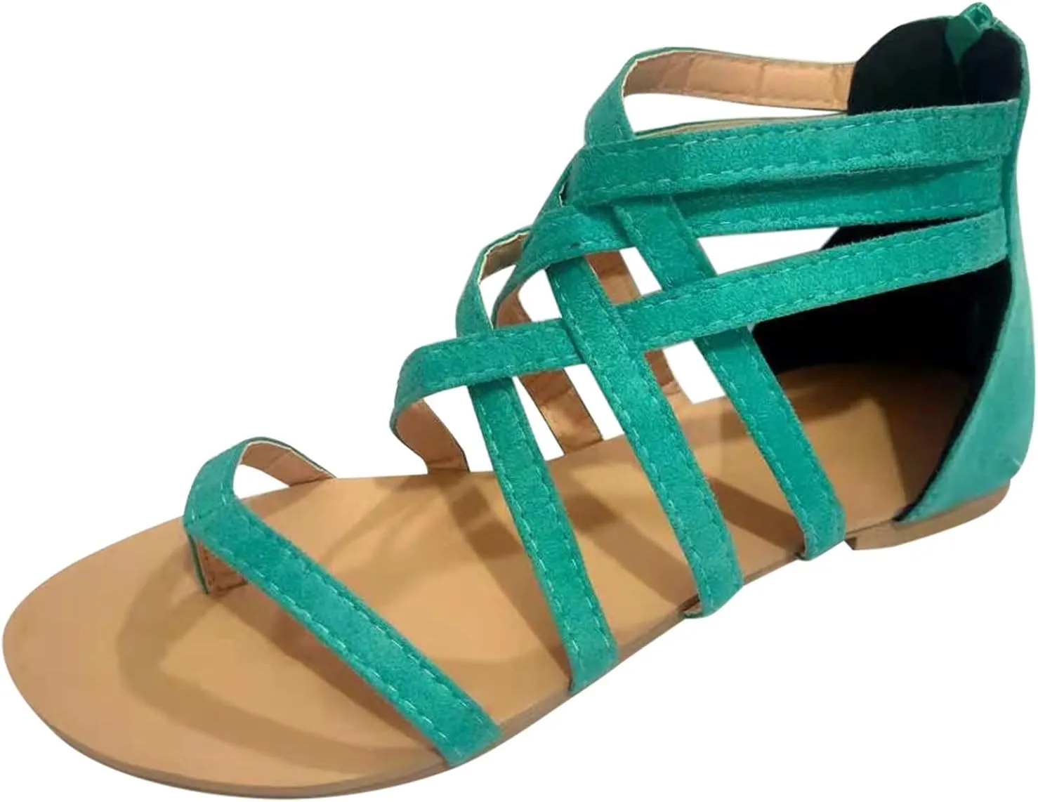Dressy Flat Sandals for Women Criss Cross Flip Flops Anti-Slip Gladiator Solid Color Beach Falt Flat Sandals Women