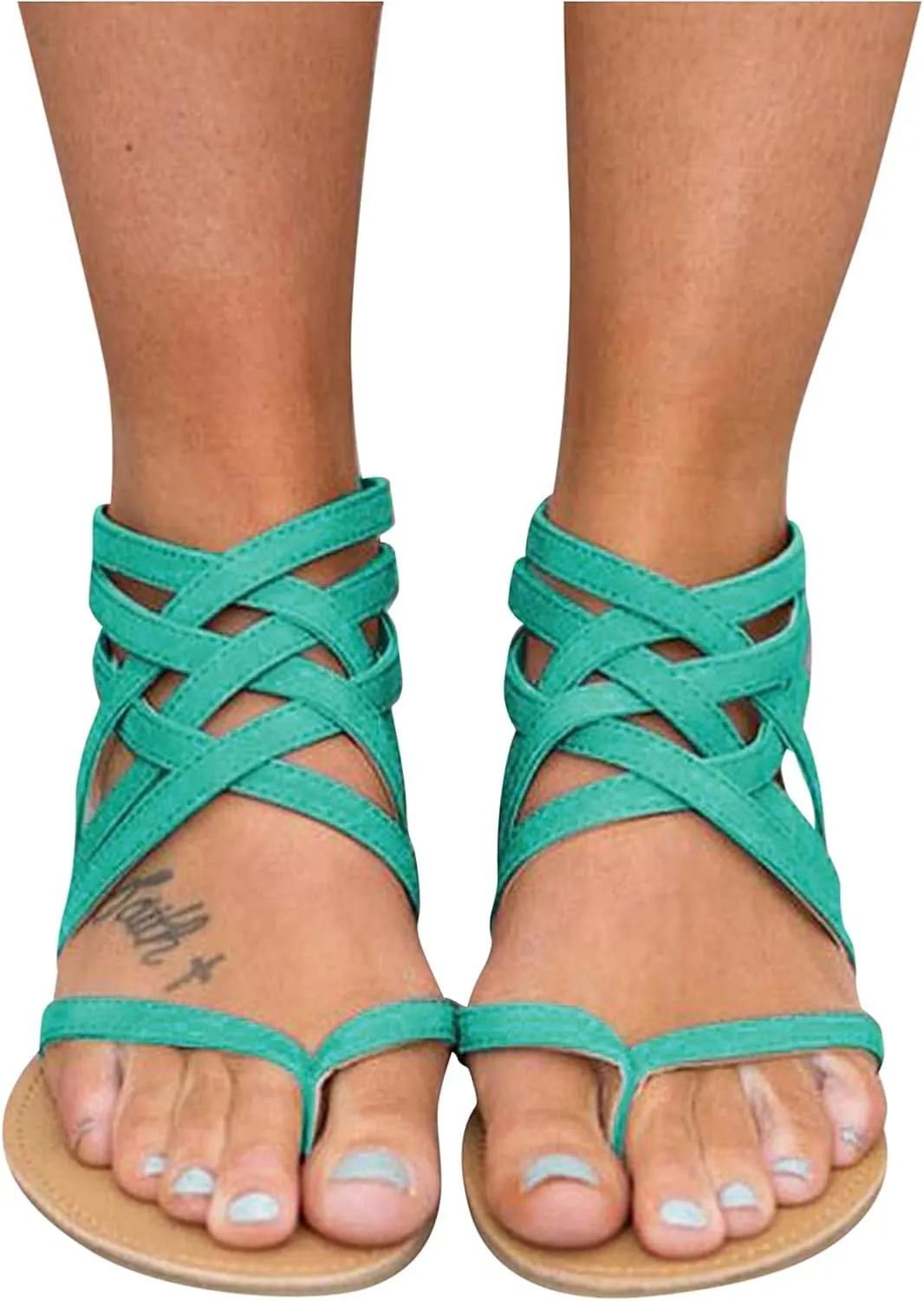Dressy Flat Sandals for Women Criss Cross Flip Flops Anti-Slip Gladiator Solid Color Beach Falt Flat Sandals Women