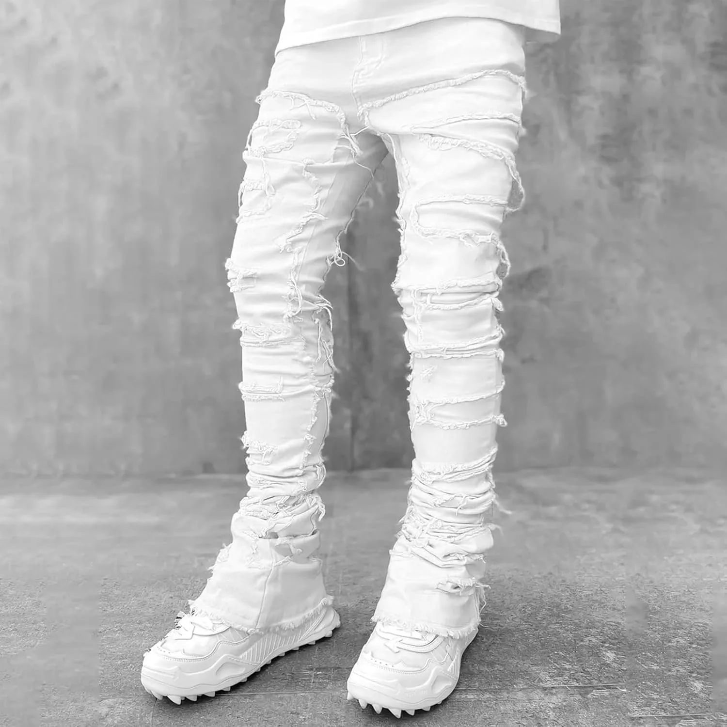DSORVICD Mens Stacked Jeans Slim Fit Ripped Distressed Jeans Destroyed Straight Denim Pants Y2k Streetwear