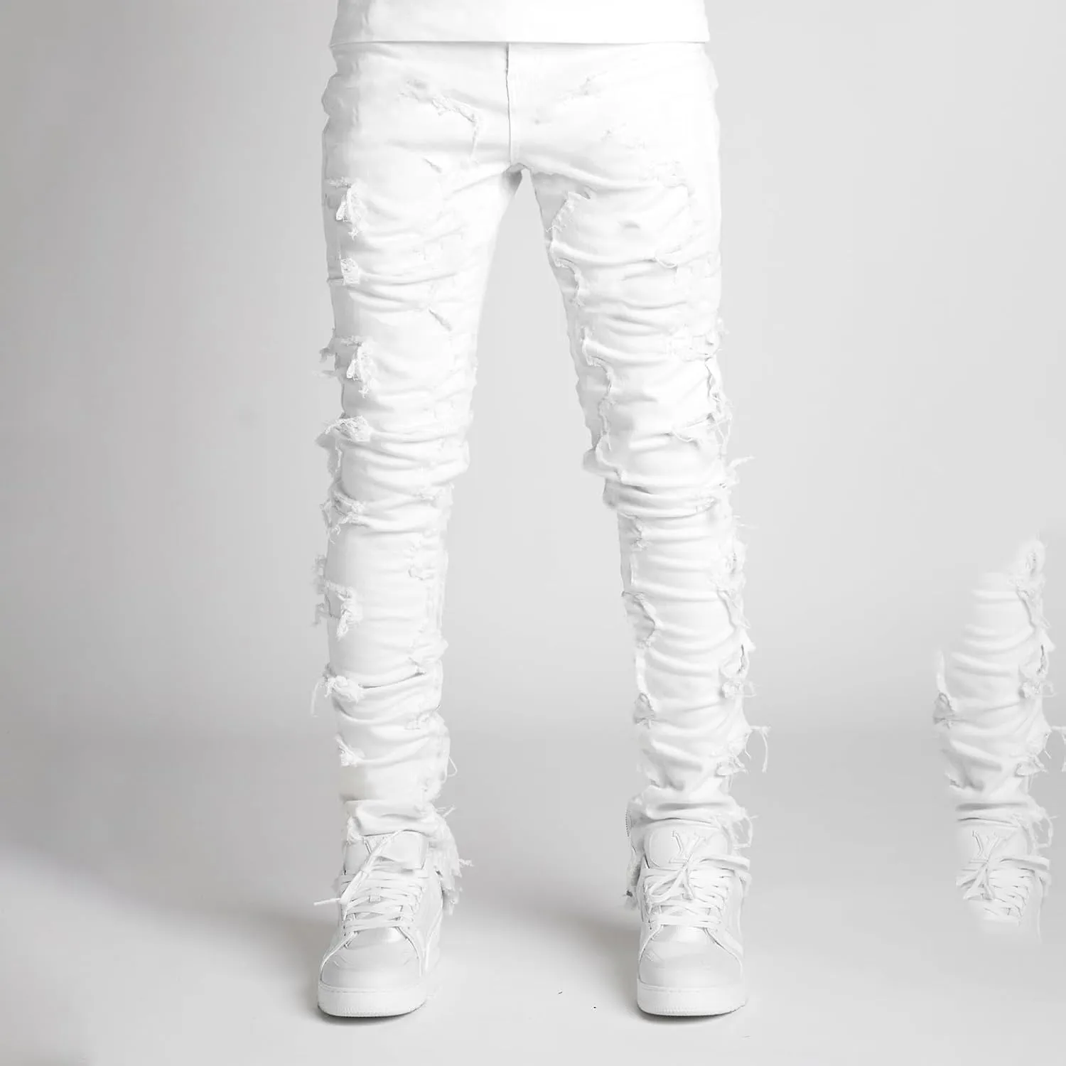 DSORVICD Mens Stacked Jeans Slim Fit Ripped Distressed Jeans Destroyed Straight Denim Pants Y2k Streetwear