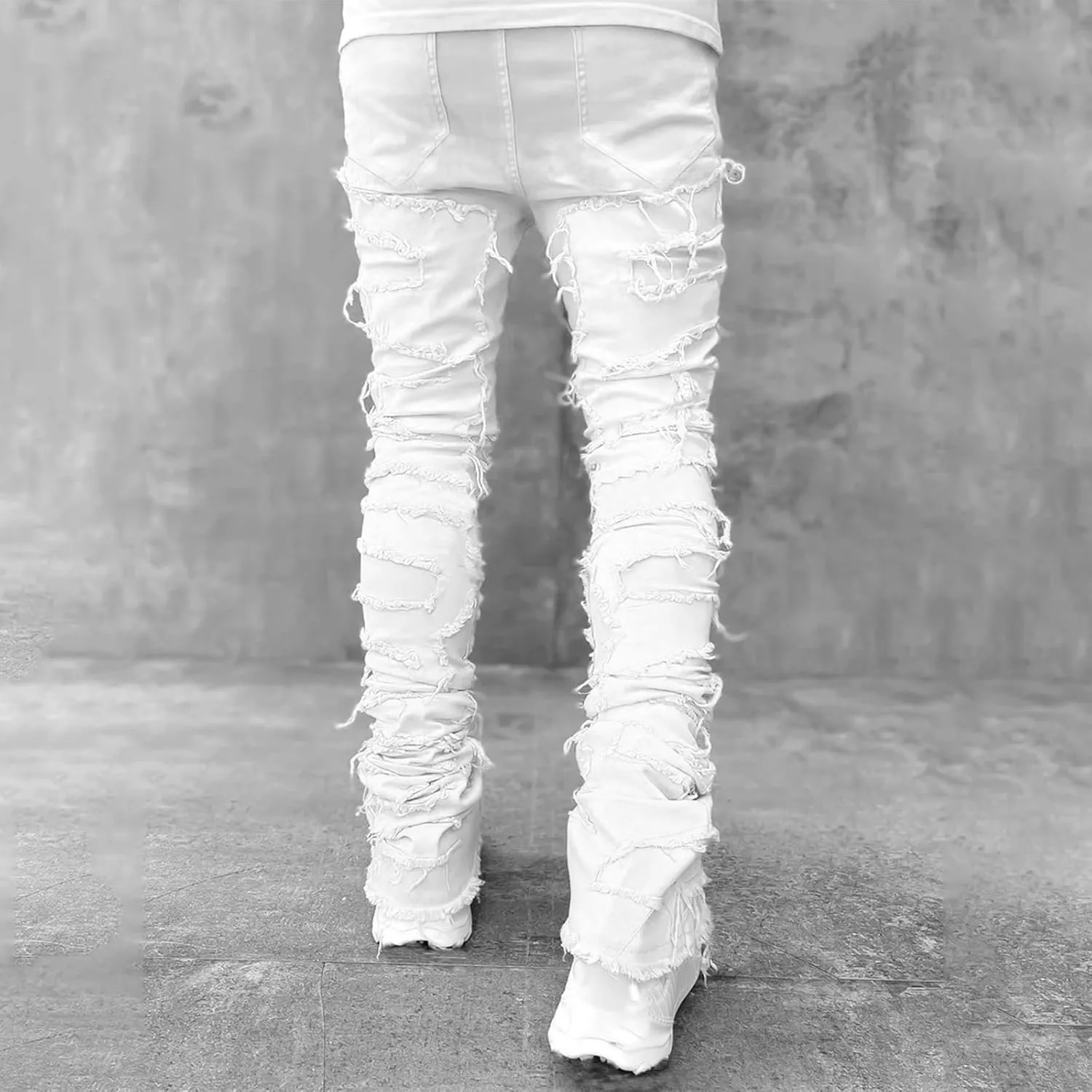 DSORVICD Mens Stacked Jeans Slim Fit Ripped Distressed Jeans Destroyed Straight Denim Pants Y2k Streetwear