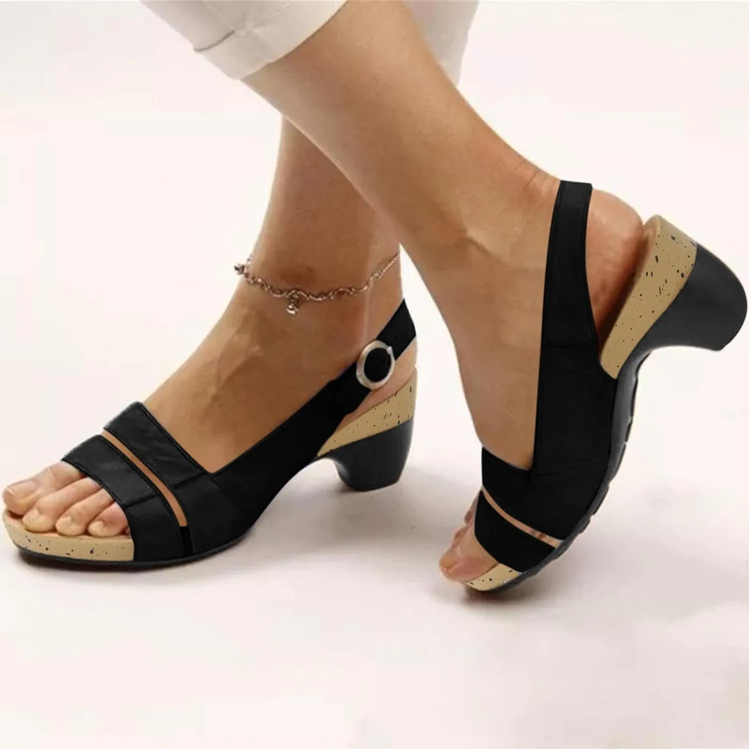 Eduavar Orthopedic Sandals for Women, Womens Sandals Orthopedic Sandals Dressy Open Toe Low Heel Sandals with Ankle Strap