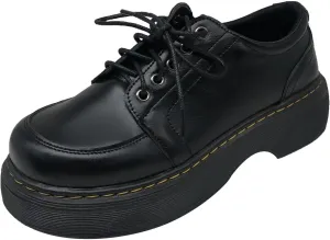 Ellniges]Chunky Sole Platform Loafers for Women, Glossy PU Retro Stitched Lace-Up Shoes, Lightweight Slip- Daily Walking, Korean Style Vintage Oxfords Black