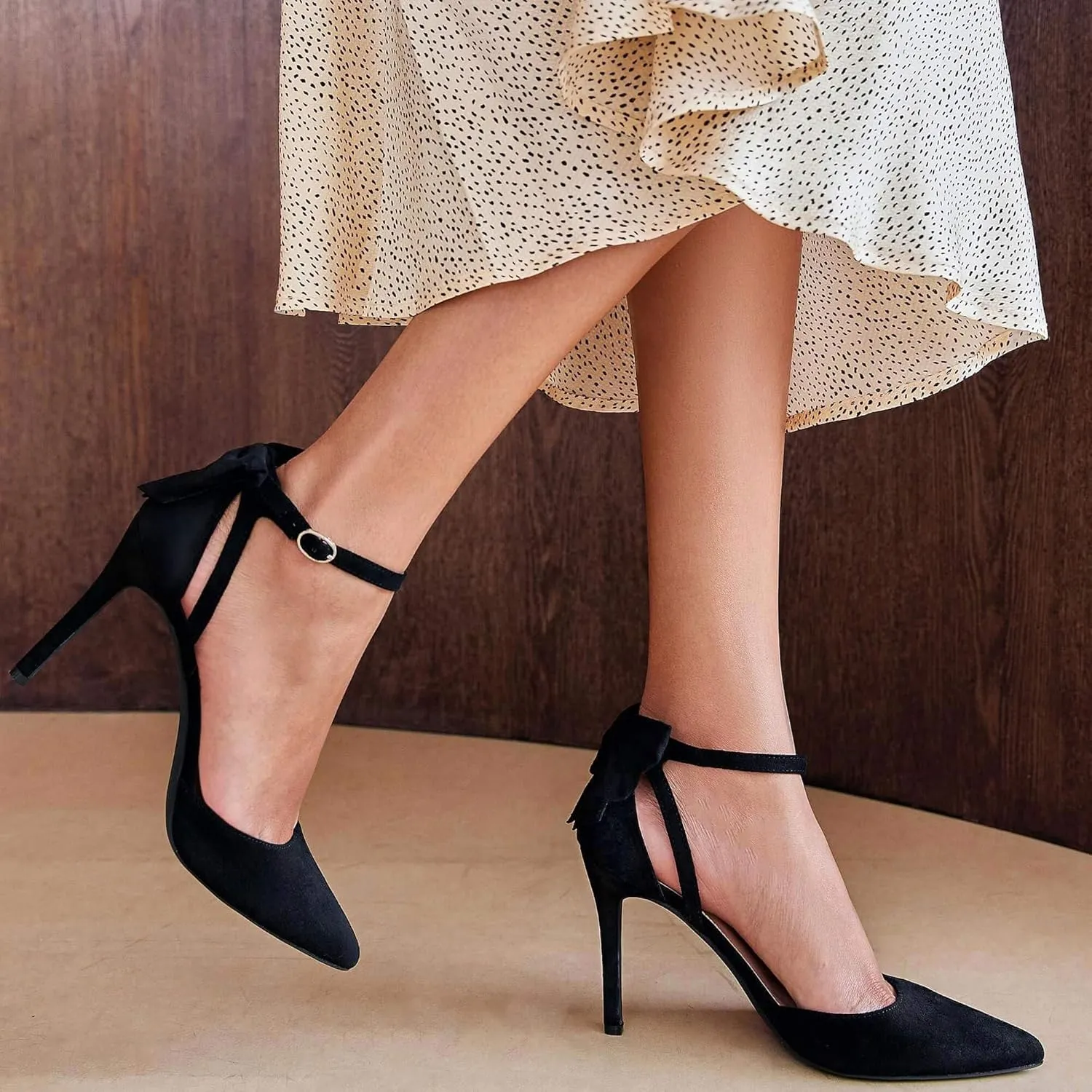 Fashare Womens High Heels Bow Tie Back Sexy Stiletto Ankle Strap Wedding Dress Pumps Shoes