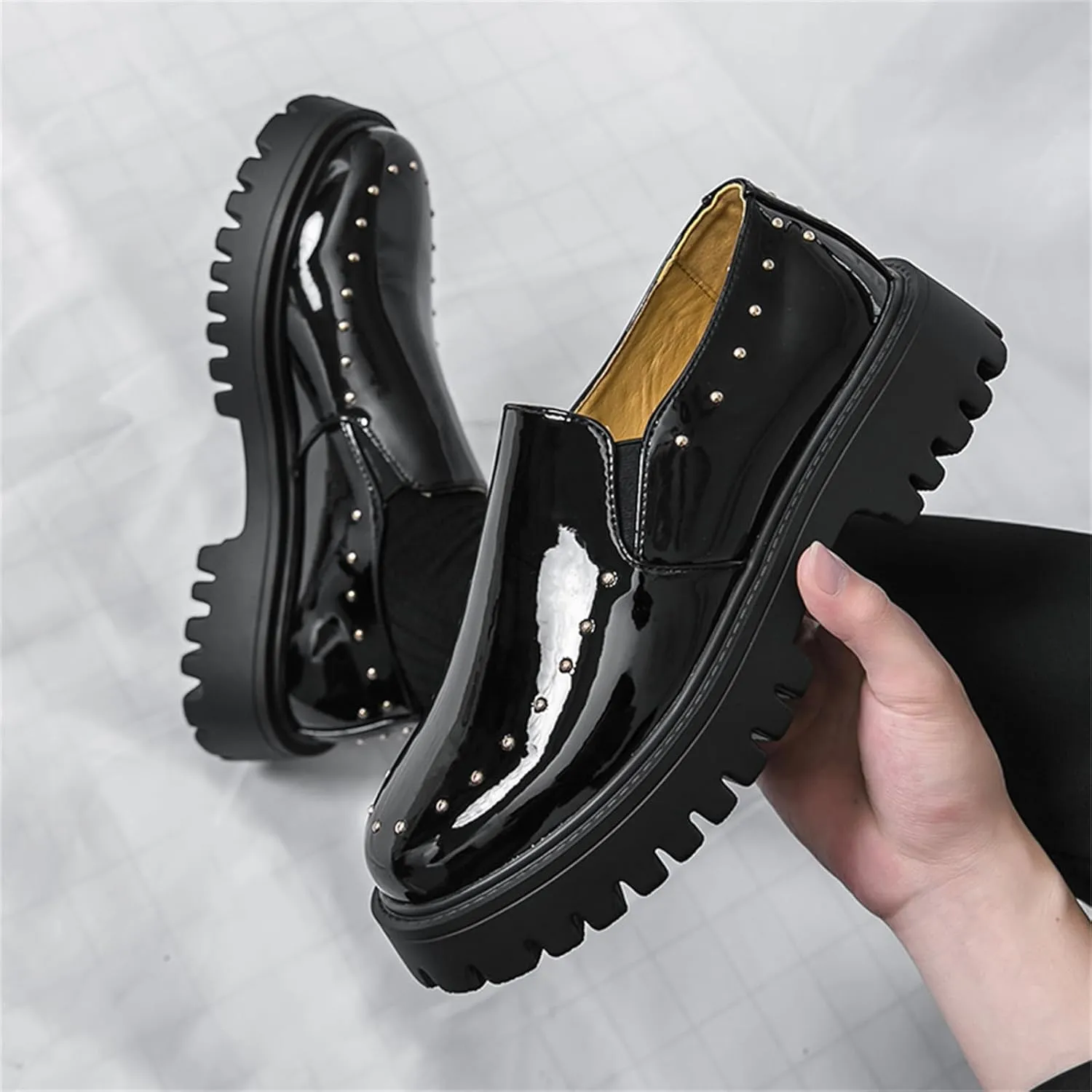 Fashion Sparkly Patent Leather Modern Round Toe Slip On Loafers for Men Lightweight Penny Formal Business Wedding Prom Dress Shoes