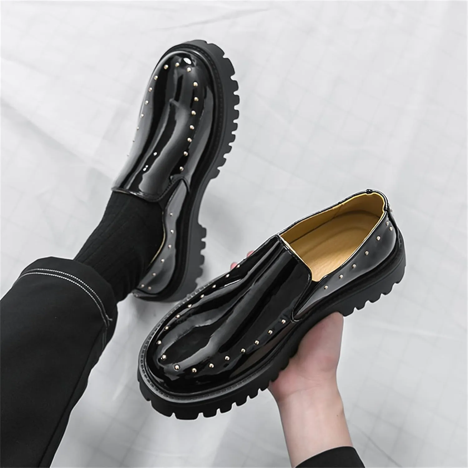Fashion Sparkly Patent Leather Modern Round Toe Slip On Loafers for Men Lightweight Penny Formal Business Wedding Prom Dress Shoes