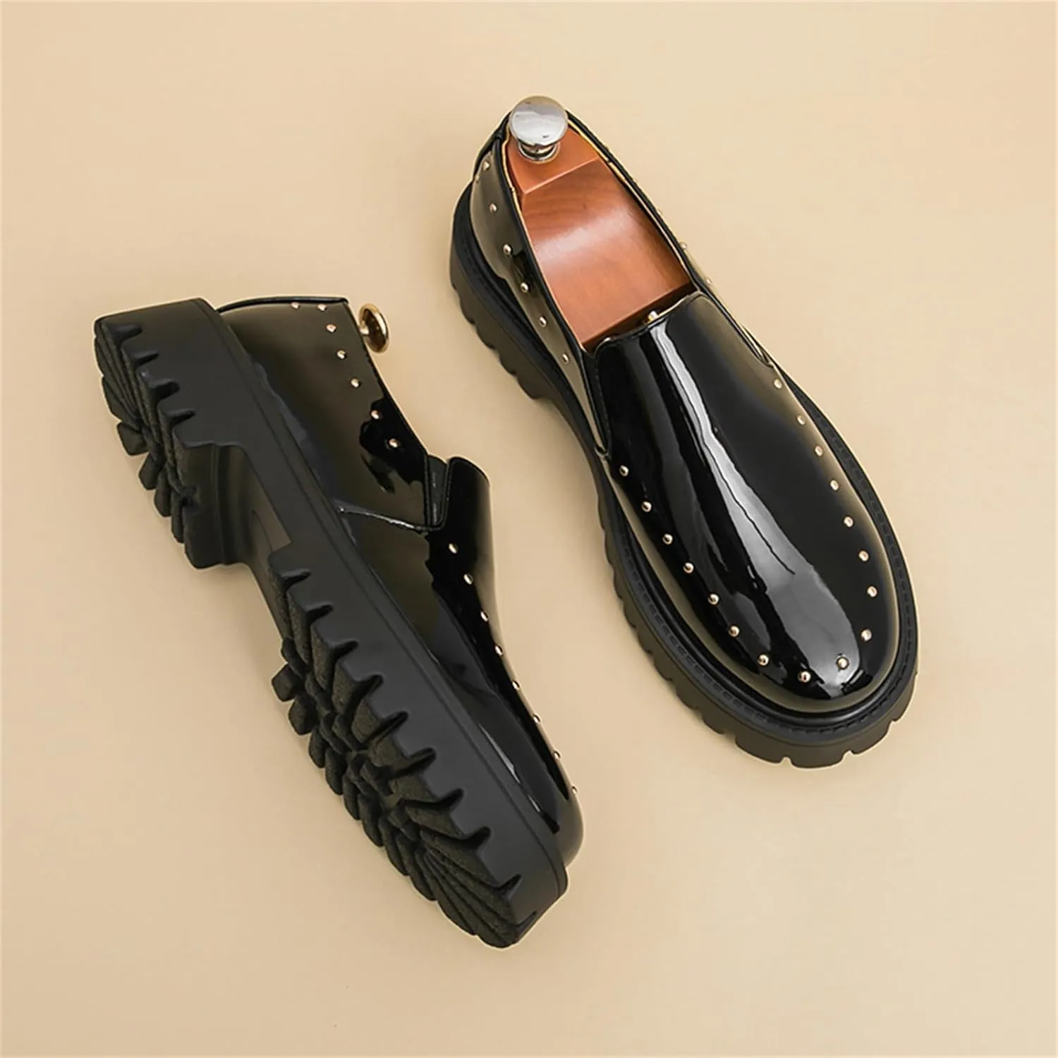 Fashion Sparkly Patent Leather Modern Round Toe Slip On Loafers for Men Lightweight Penny Formal Business Wedding Prom Dress Shoes